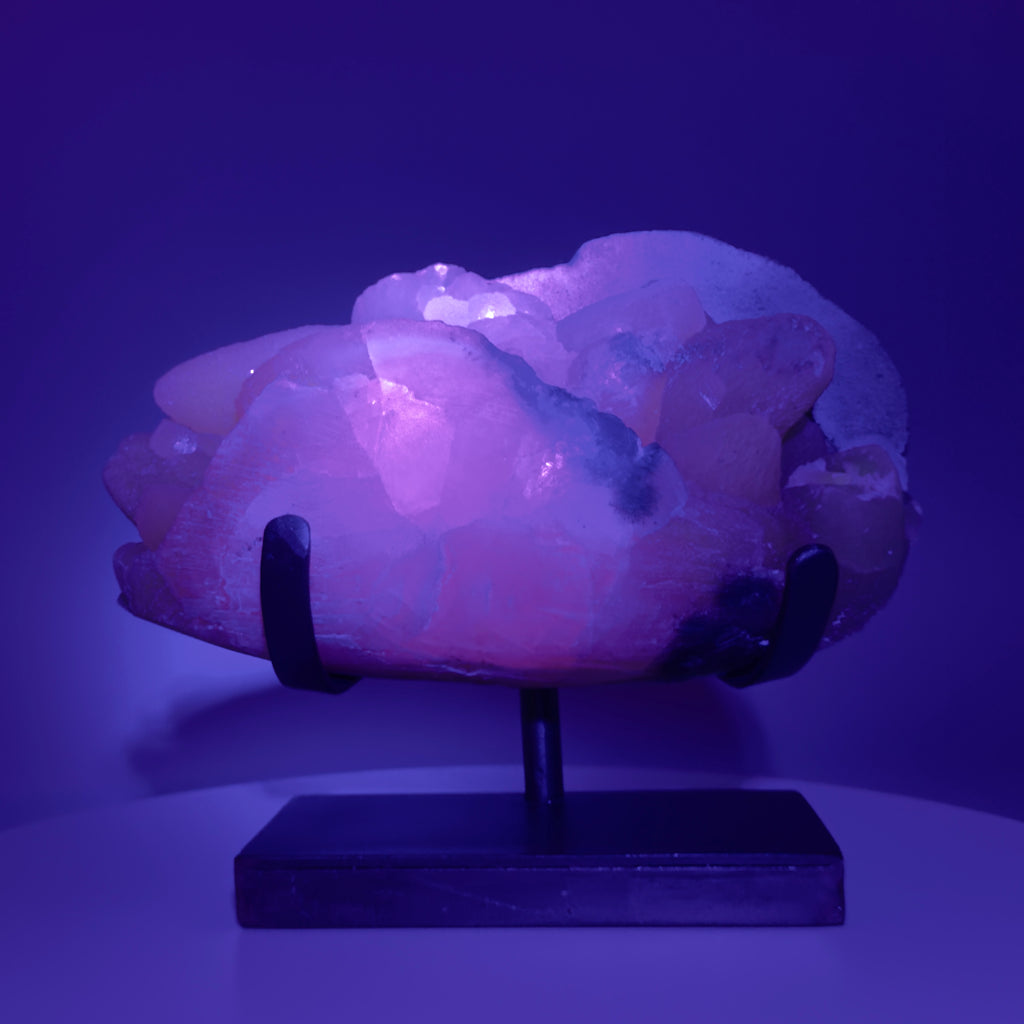 Honey Calcite Specimen from Uruguay with Custom Metal Stand