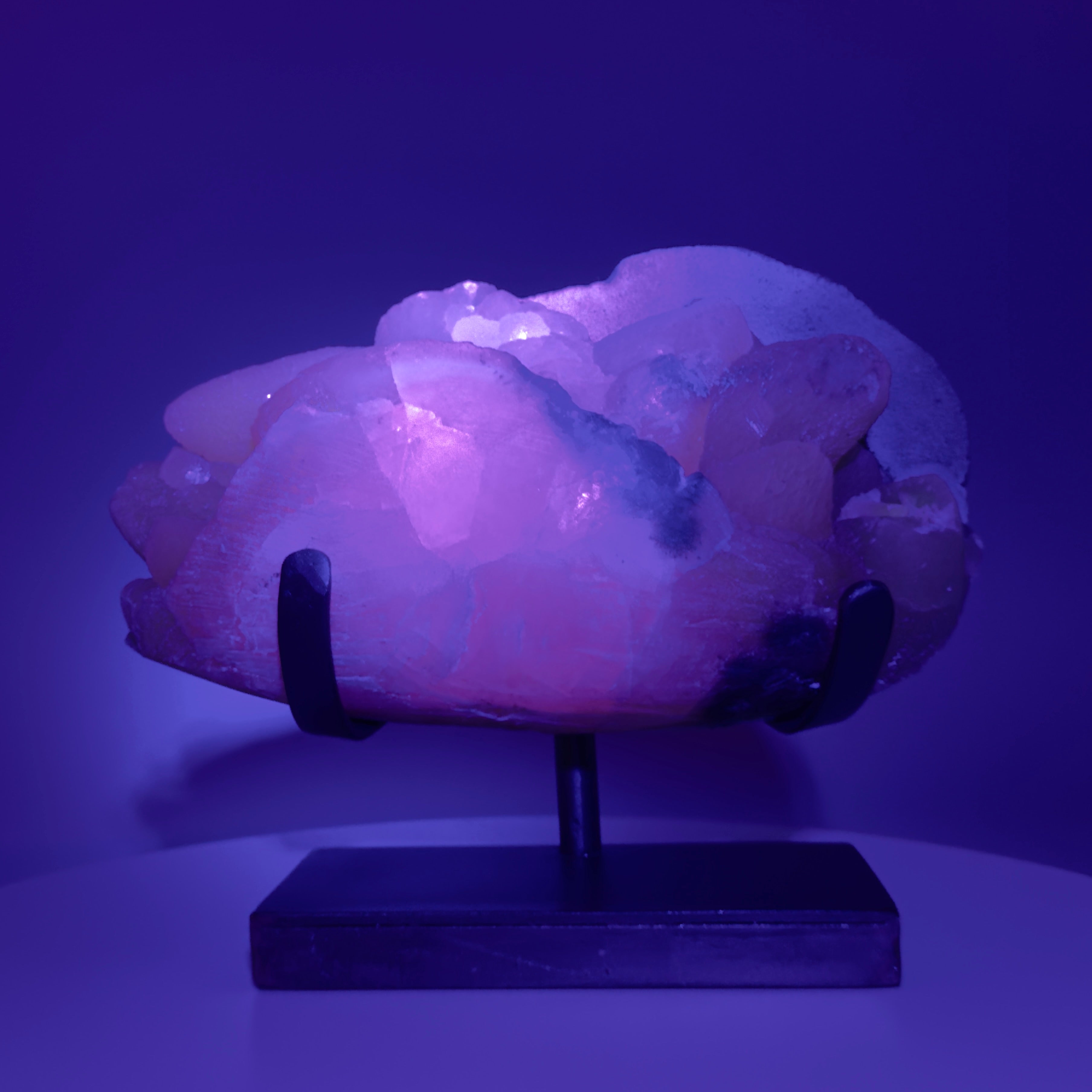 Honey Calcite Specimen from Uruguay with Custom Metal Stand