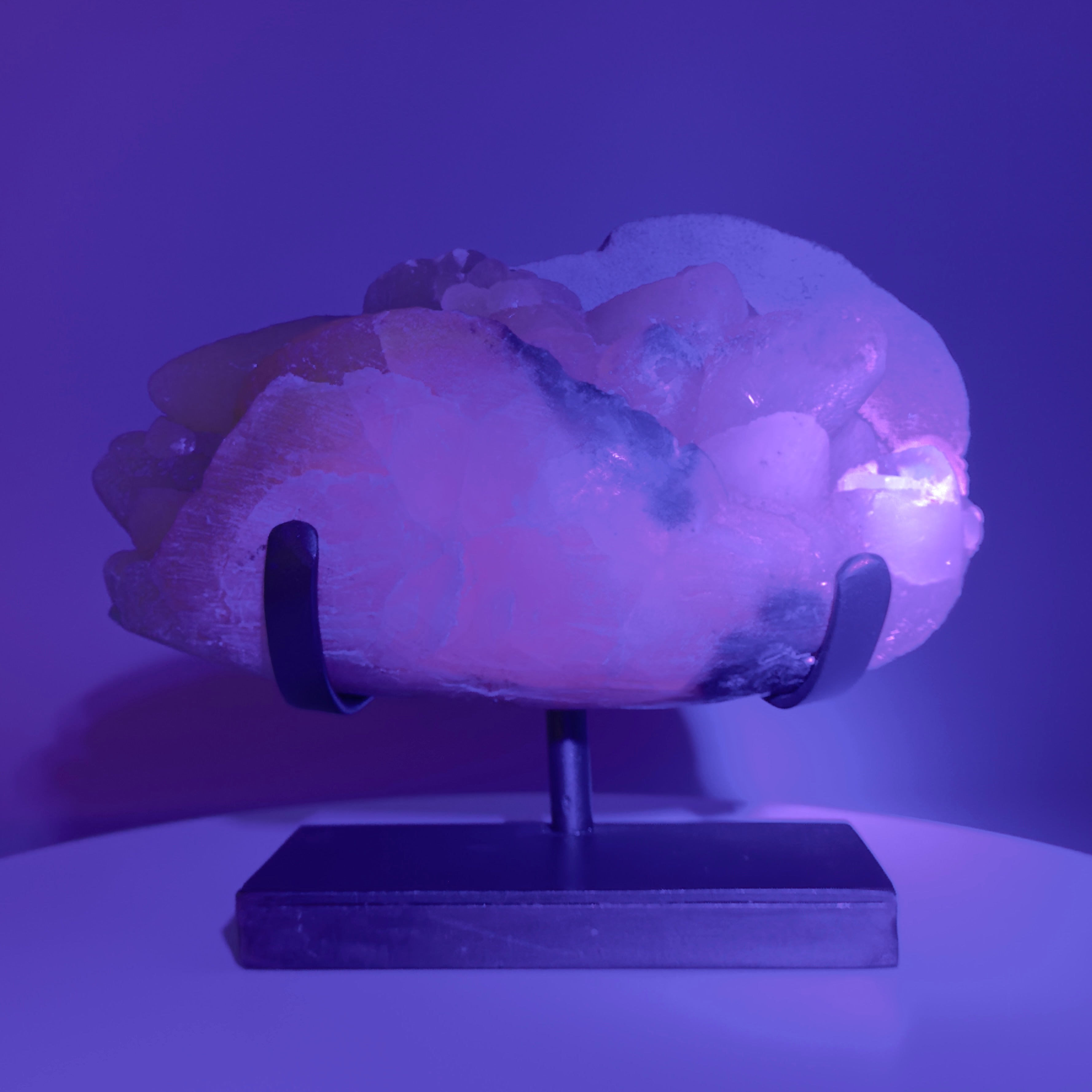 Honey Calcite Specimen from Uruguay with Custom Metal Stand