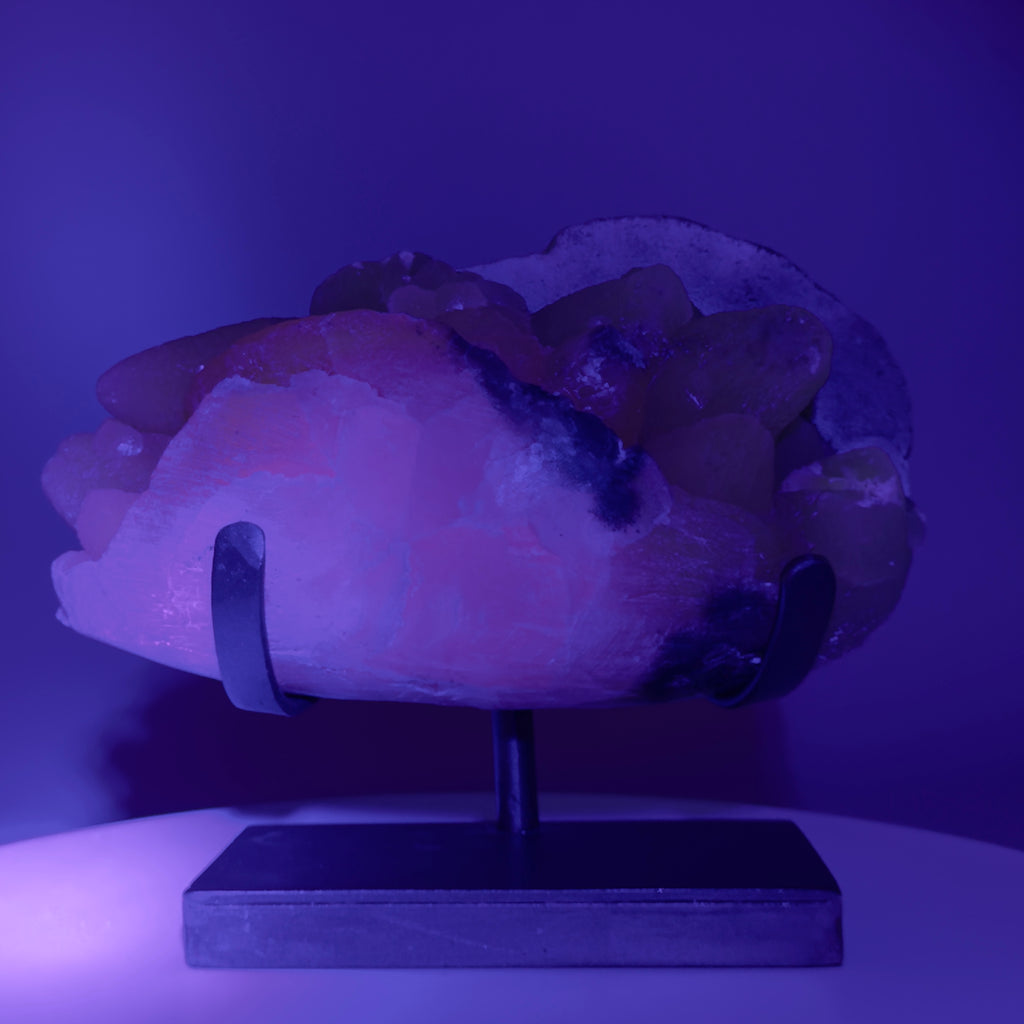 Honey Calcite Specimen from Uruguay with Custom Metal Stand