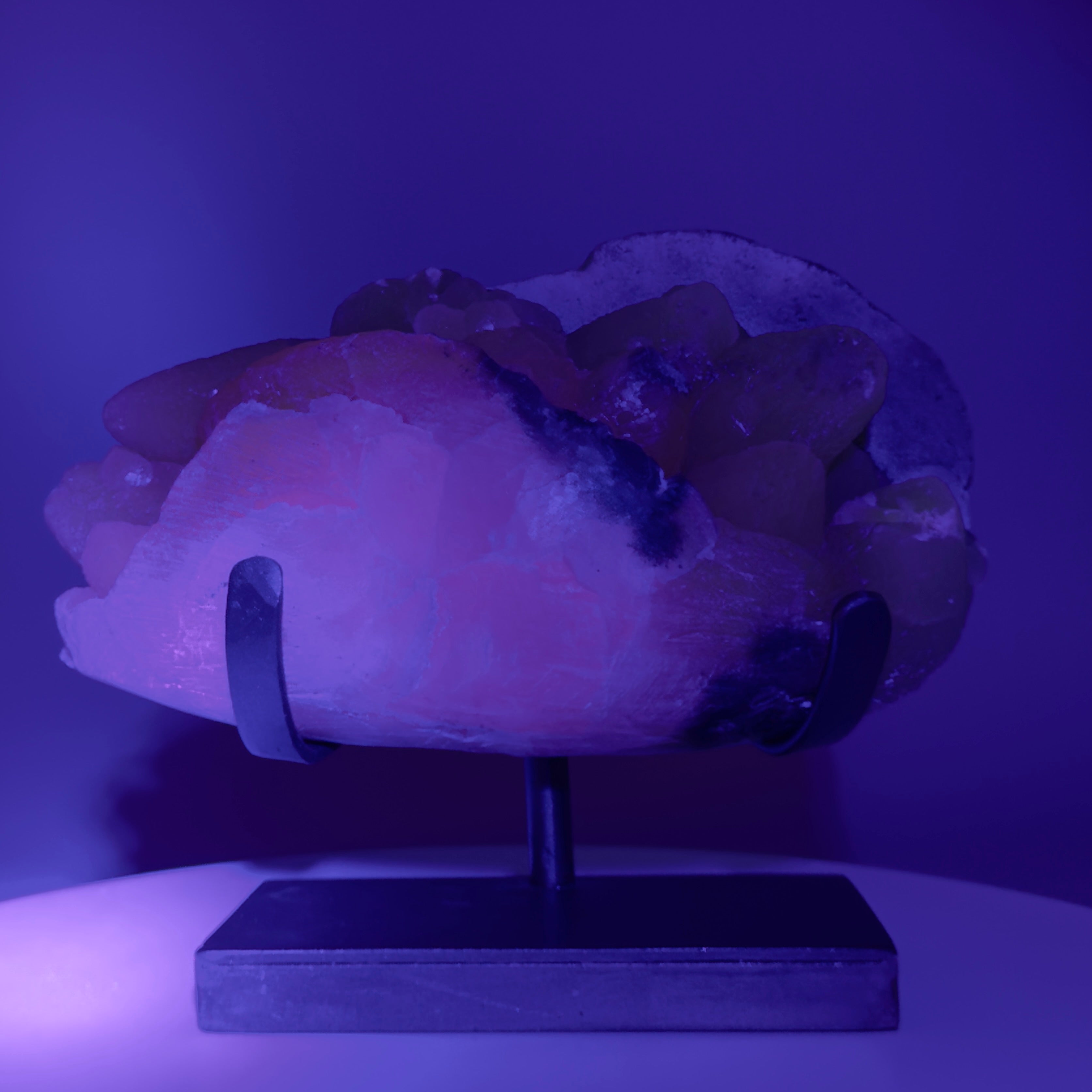 Honey Calcite Specimen from Uruguay with Custom Metal Stand