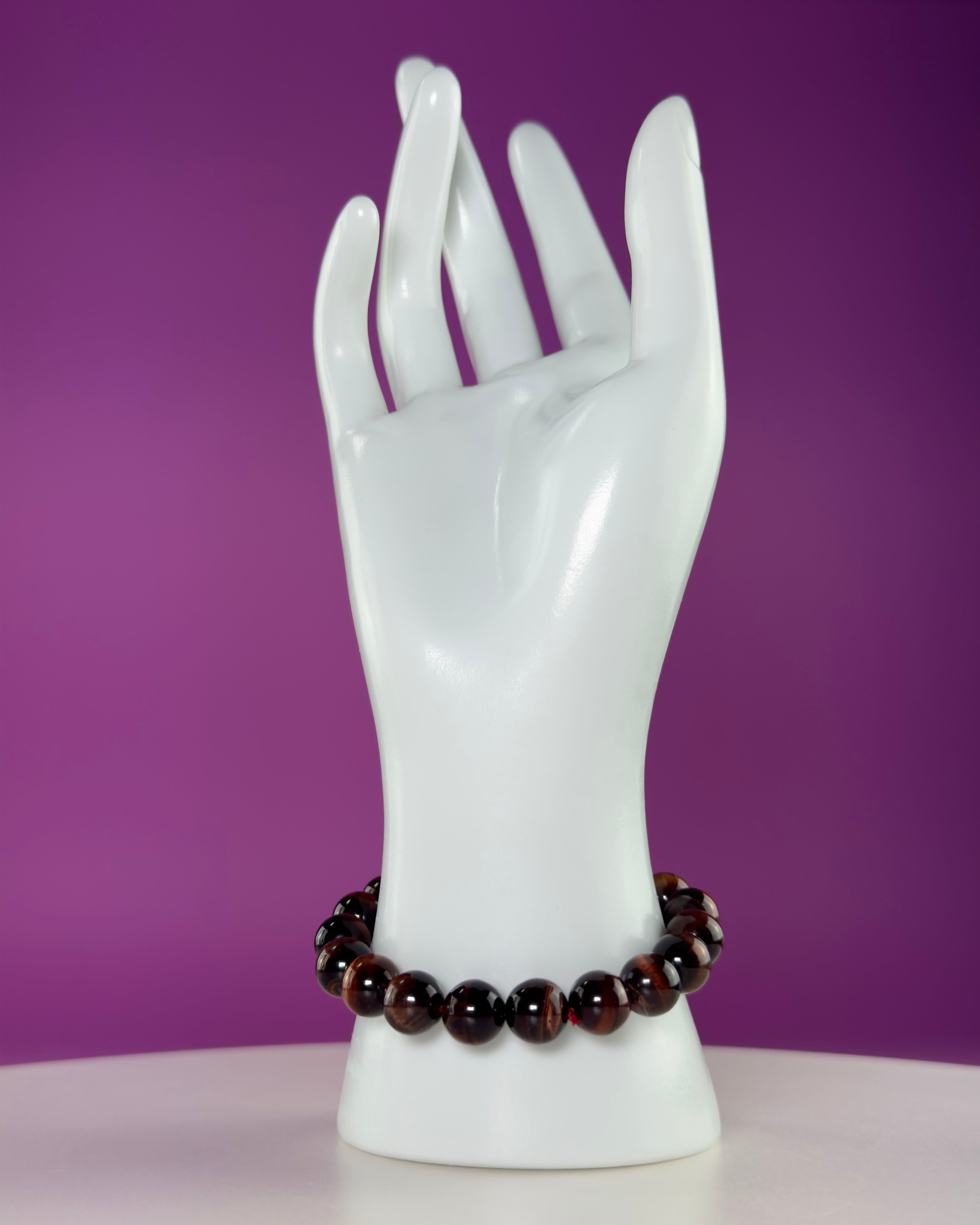 Red Tiger Eye Bracelet 10mm Beaded Crystal Stretch Bracelet