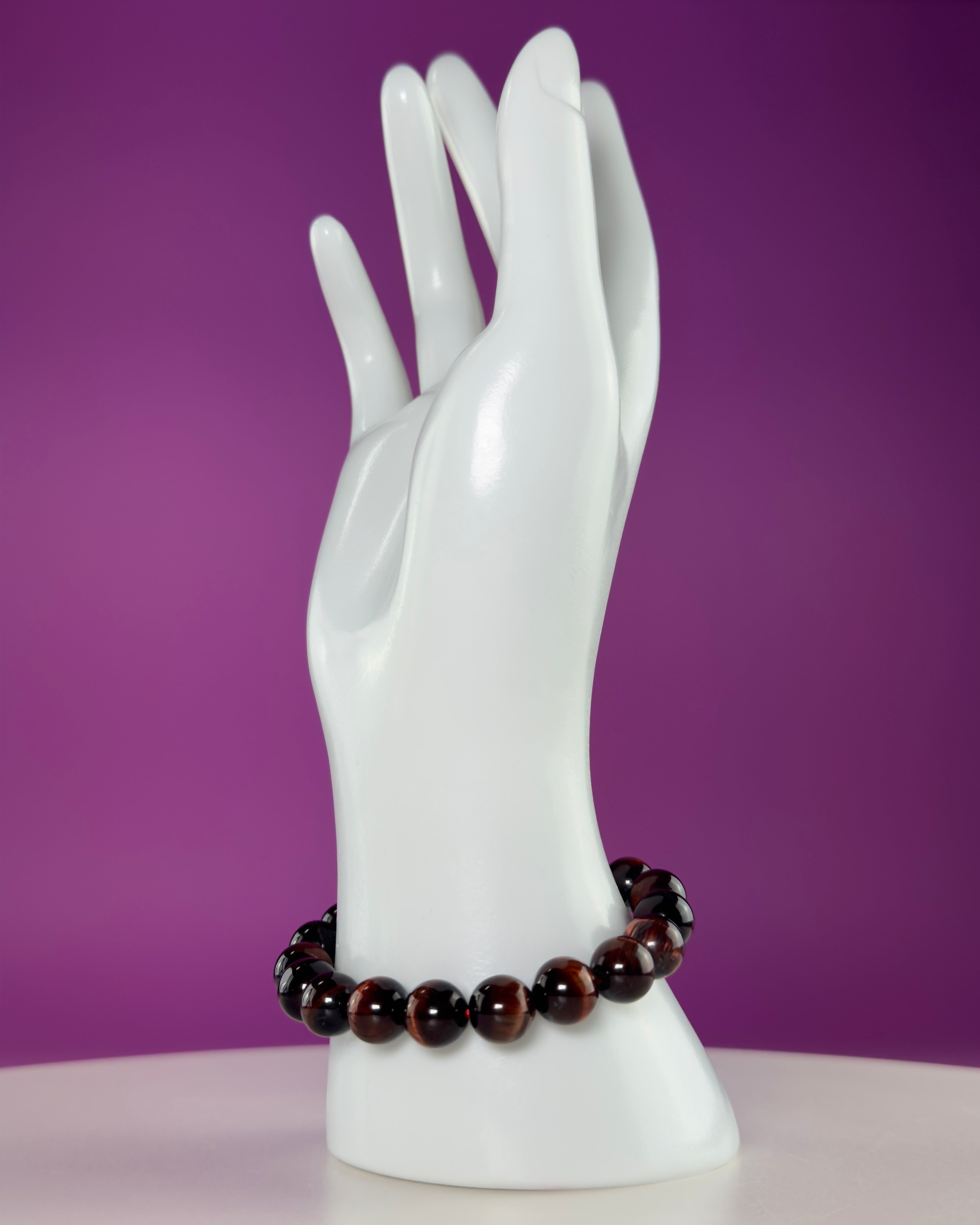 Red Tiger Eye Bracelet 10mm Beaded Crystal Stretch Bracelet
