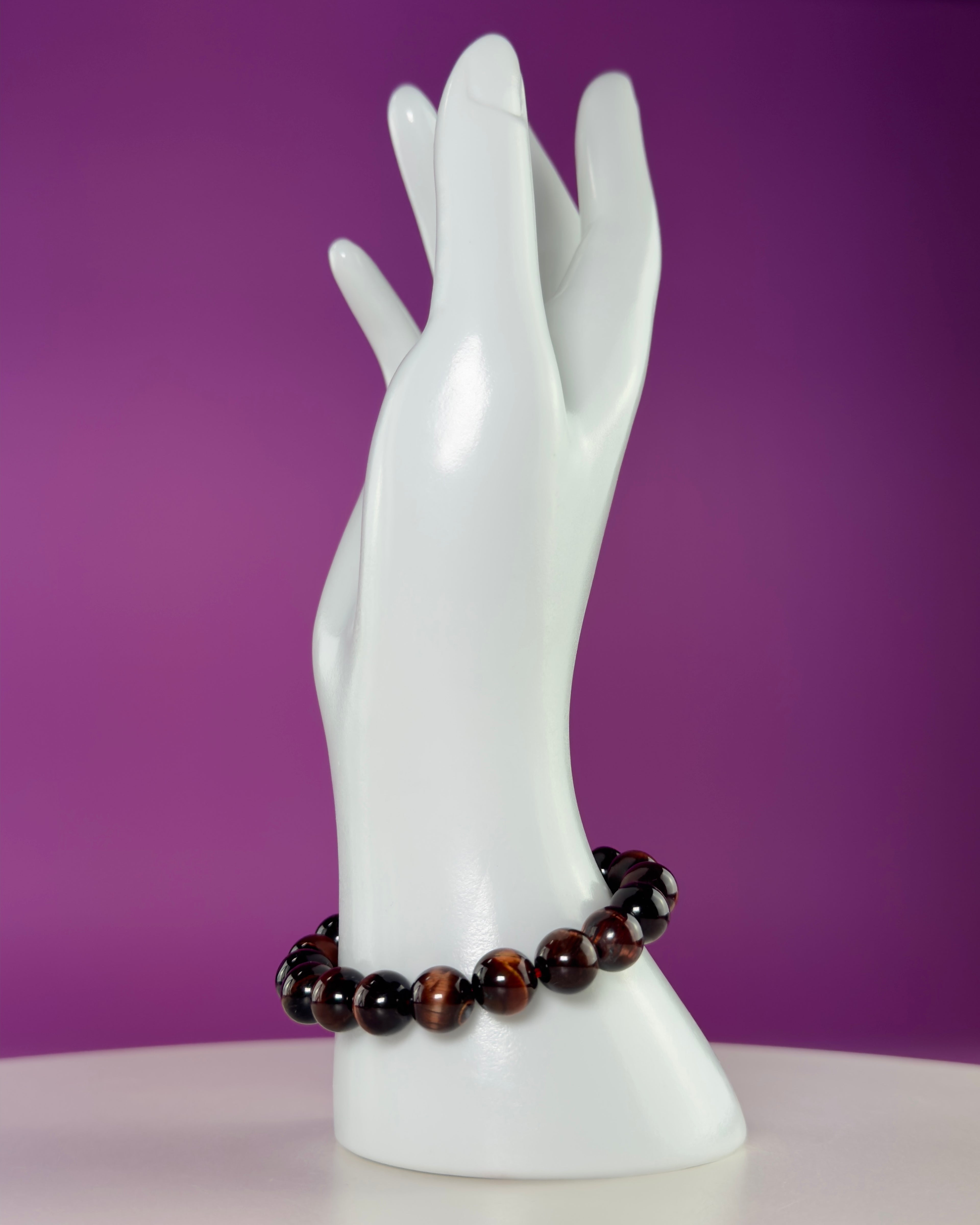 Red Tiger Eye Bracelet 10mm Beaded Crystal Stretch Bracelet