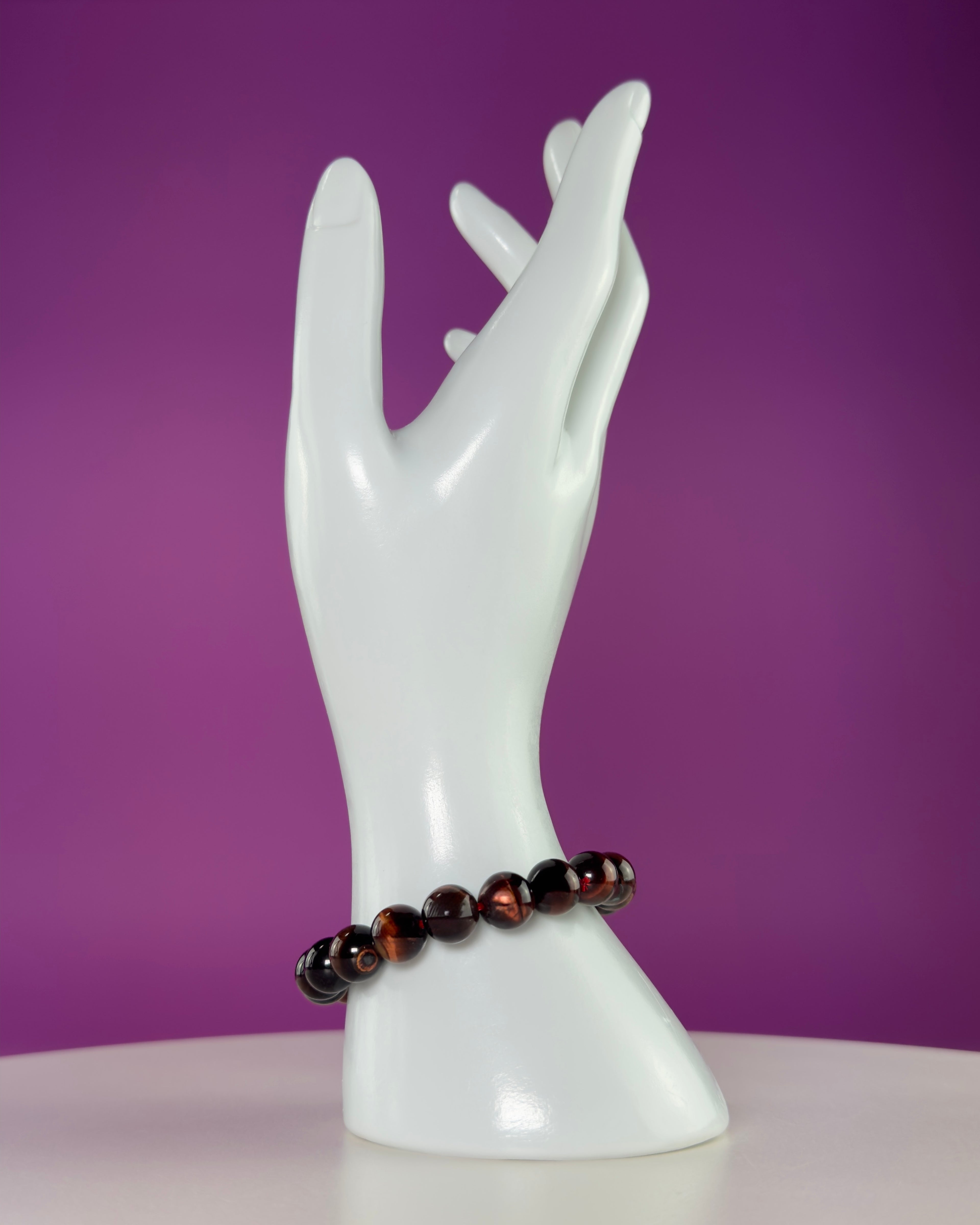 Red Tiger Eye Bracelet 10mm Beaded Crystal Stretch Bracelet