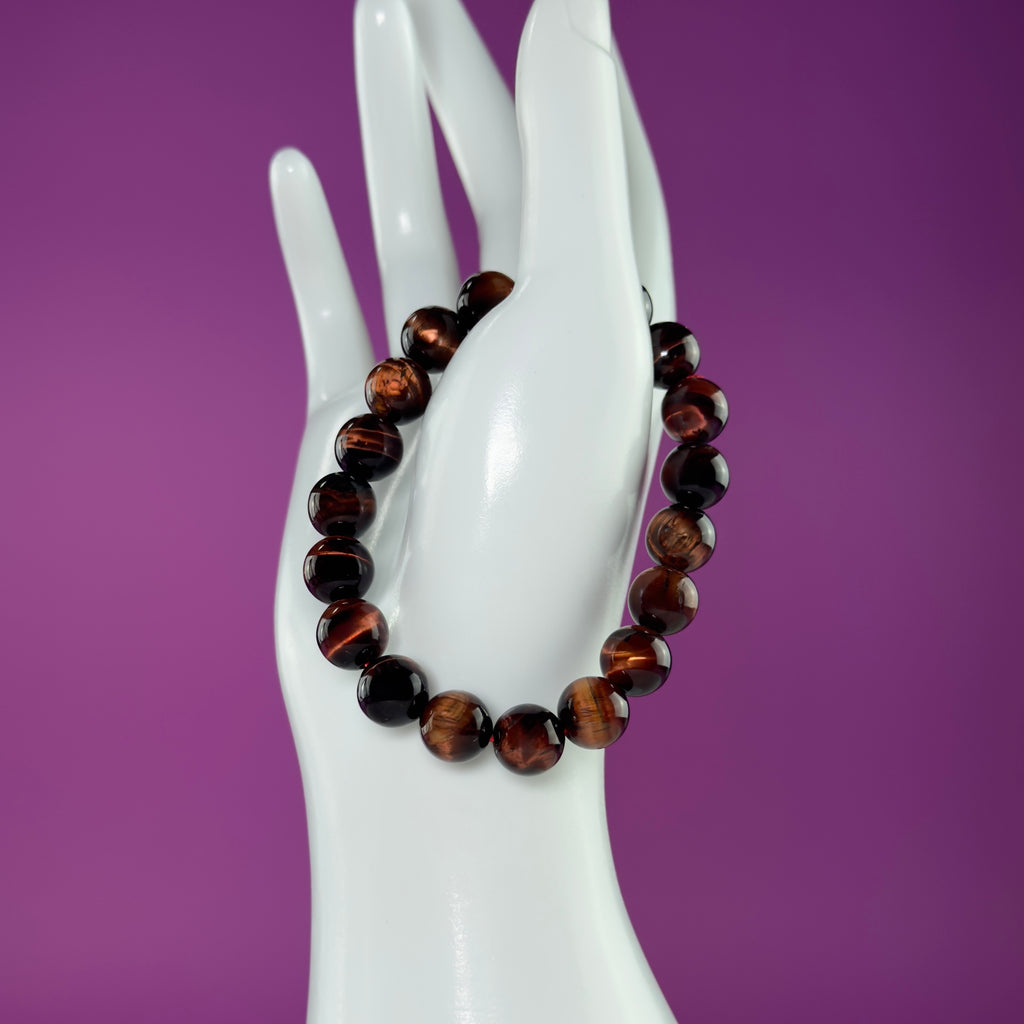 Red Tiger Eye Bracelet 10mm Beaded Crystal Stretch Bracelet