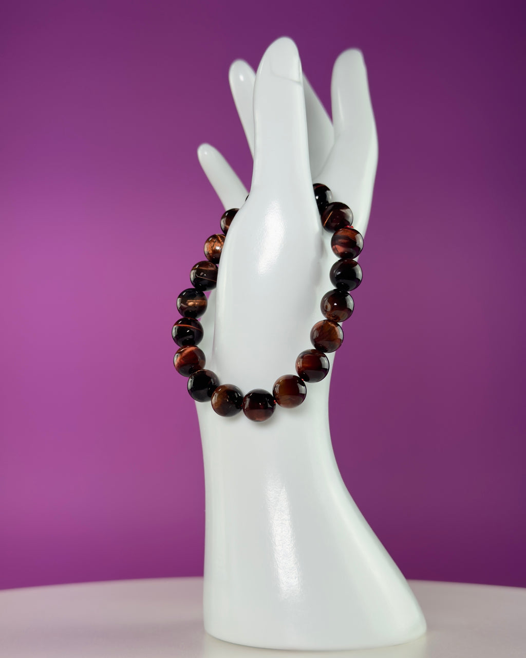Red Tiger Eye Bracelet 10mm Beaded Crystal Stretch Bracelet