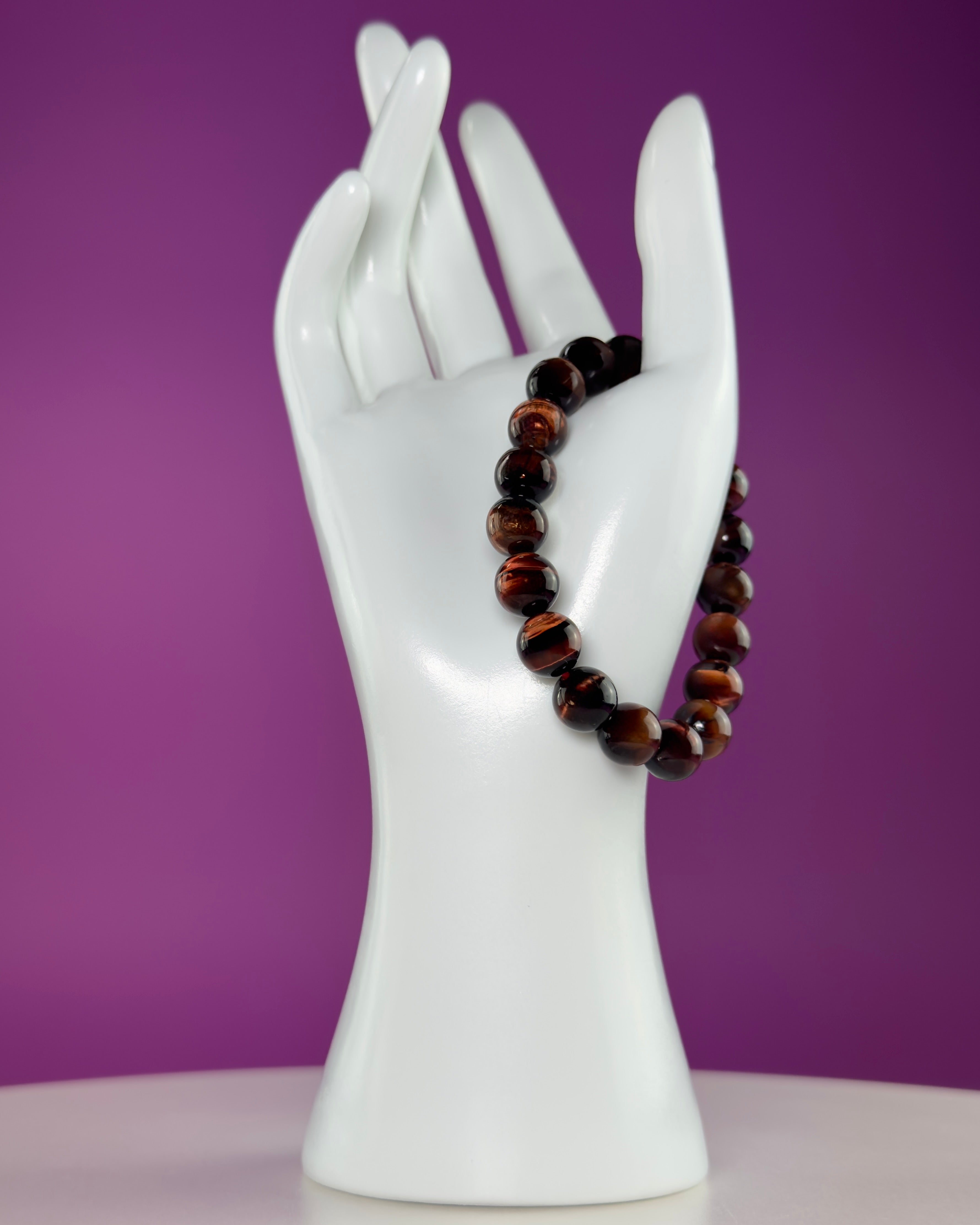 Red Tiger Eye Bracelet 10mm Beaded Crystal Stretch Bracelet