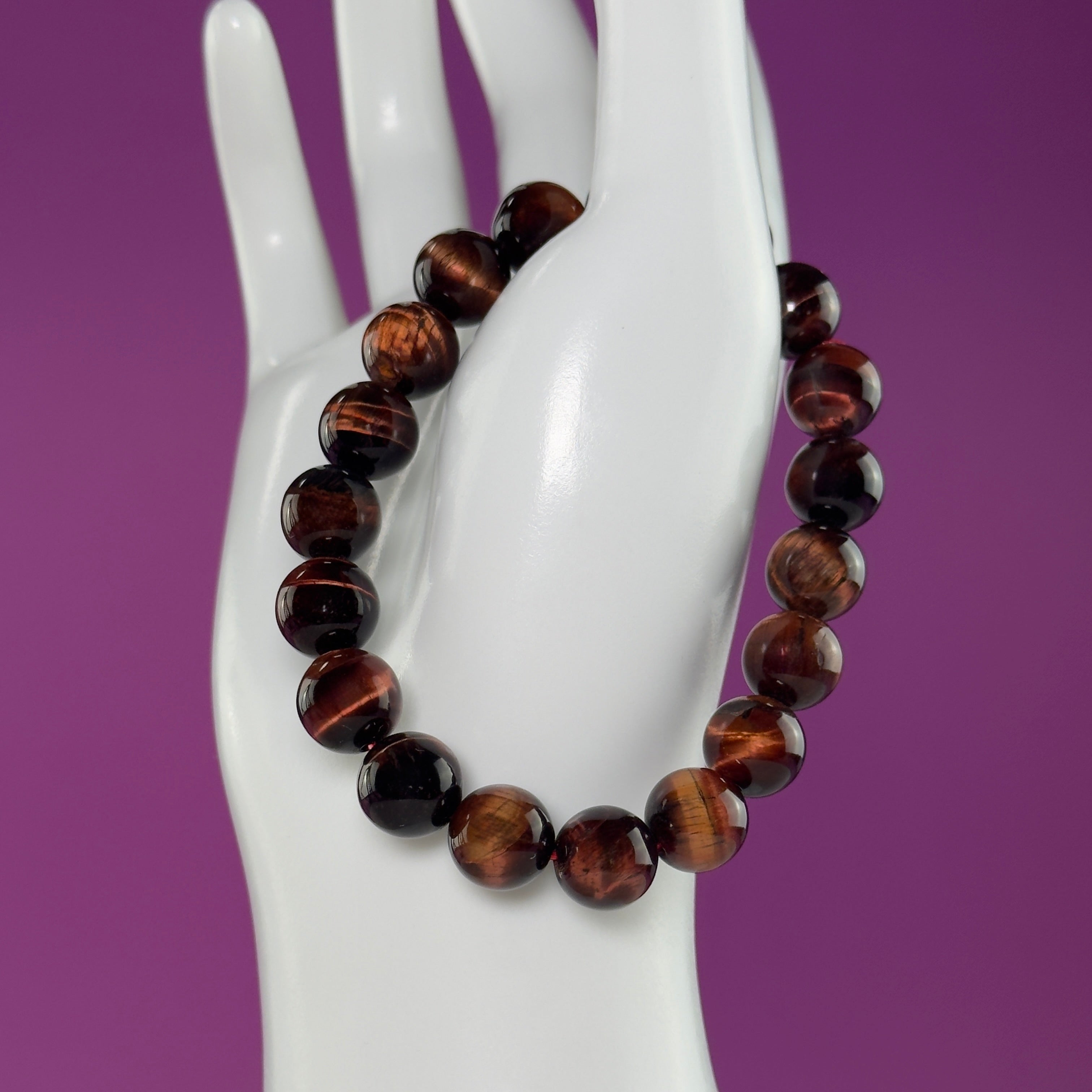 Red Tiger Eye Bracelet 10mm Beaded Crystal Stretch Bracelet