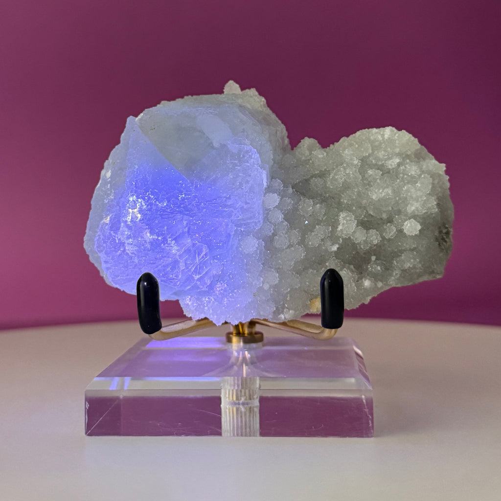Fluorite Specimen from Manaoshan Mine with Stand | UV Reactive Collector Crystal