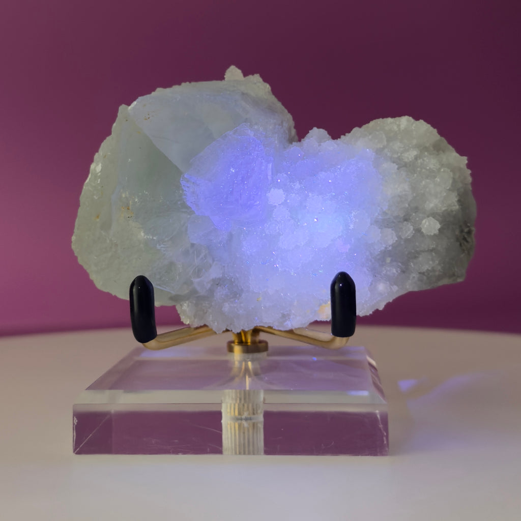 Fluorite Specimen from Manaoshan Mine with Stand | UV Reactive Collector Crystal