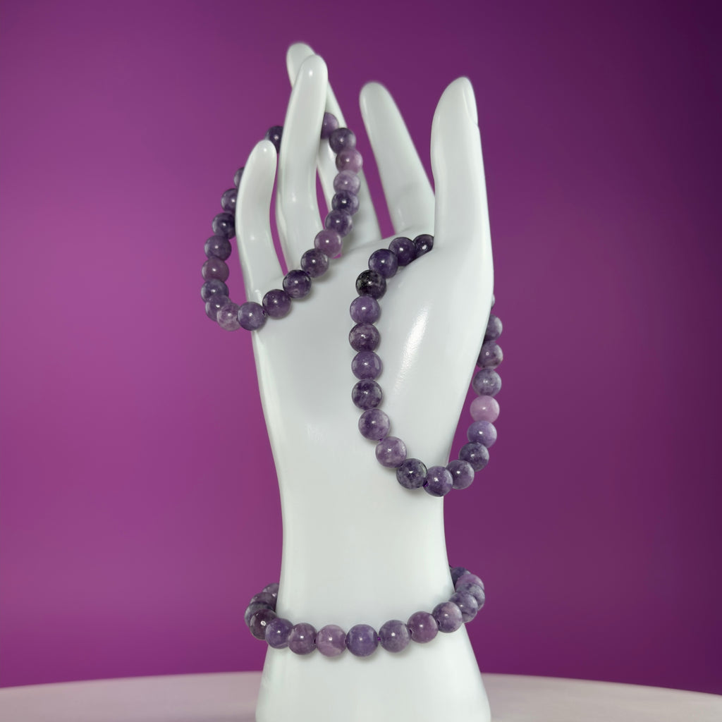 Lepidolite Bracelet 8mm | Natural Purple Crystal Bracelet | 6.5 Inch Wrist