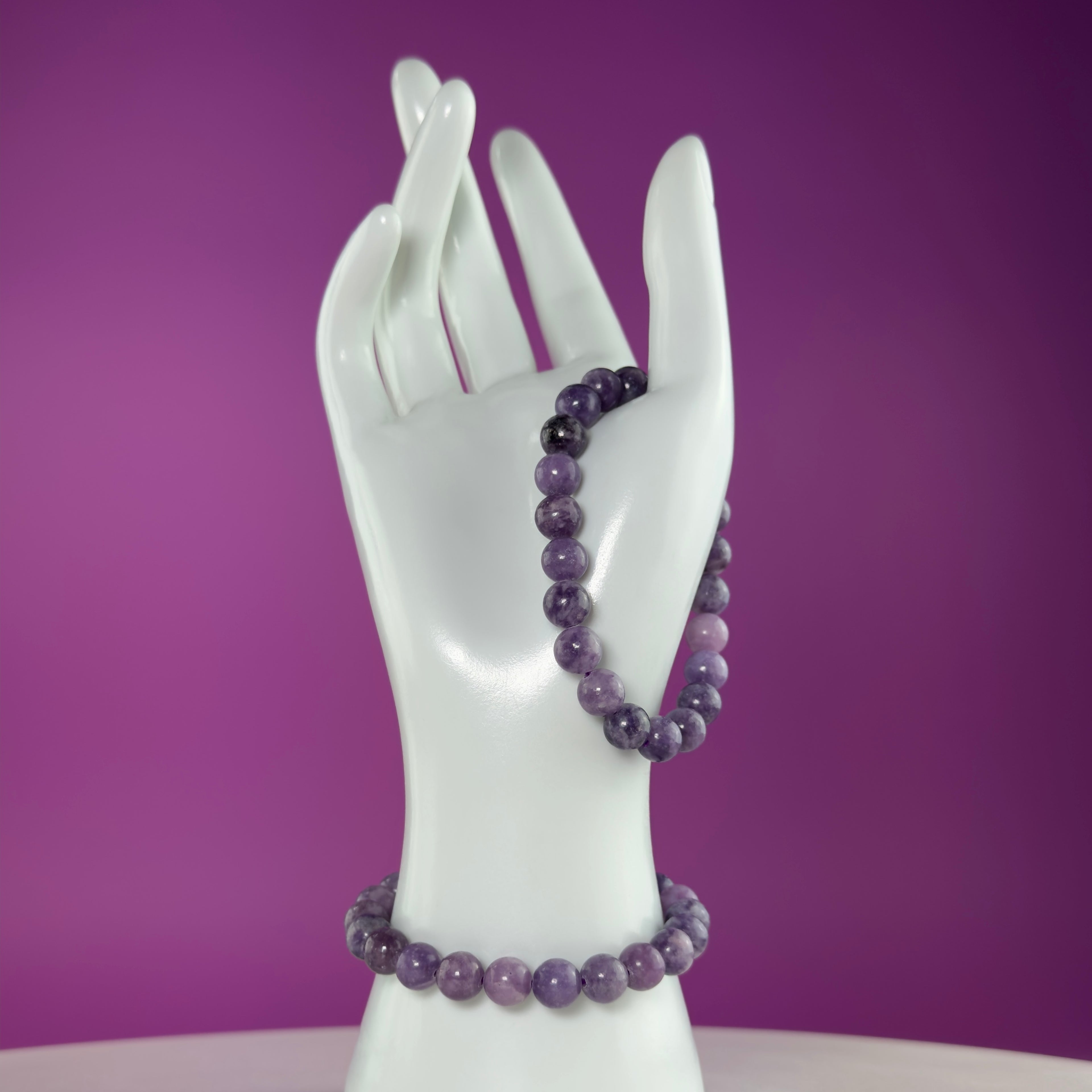 Lepidolite Bracelet 8mm | Natural Purple Crystal Bracelet | 6.5 Inch Wrist
