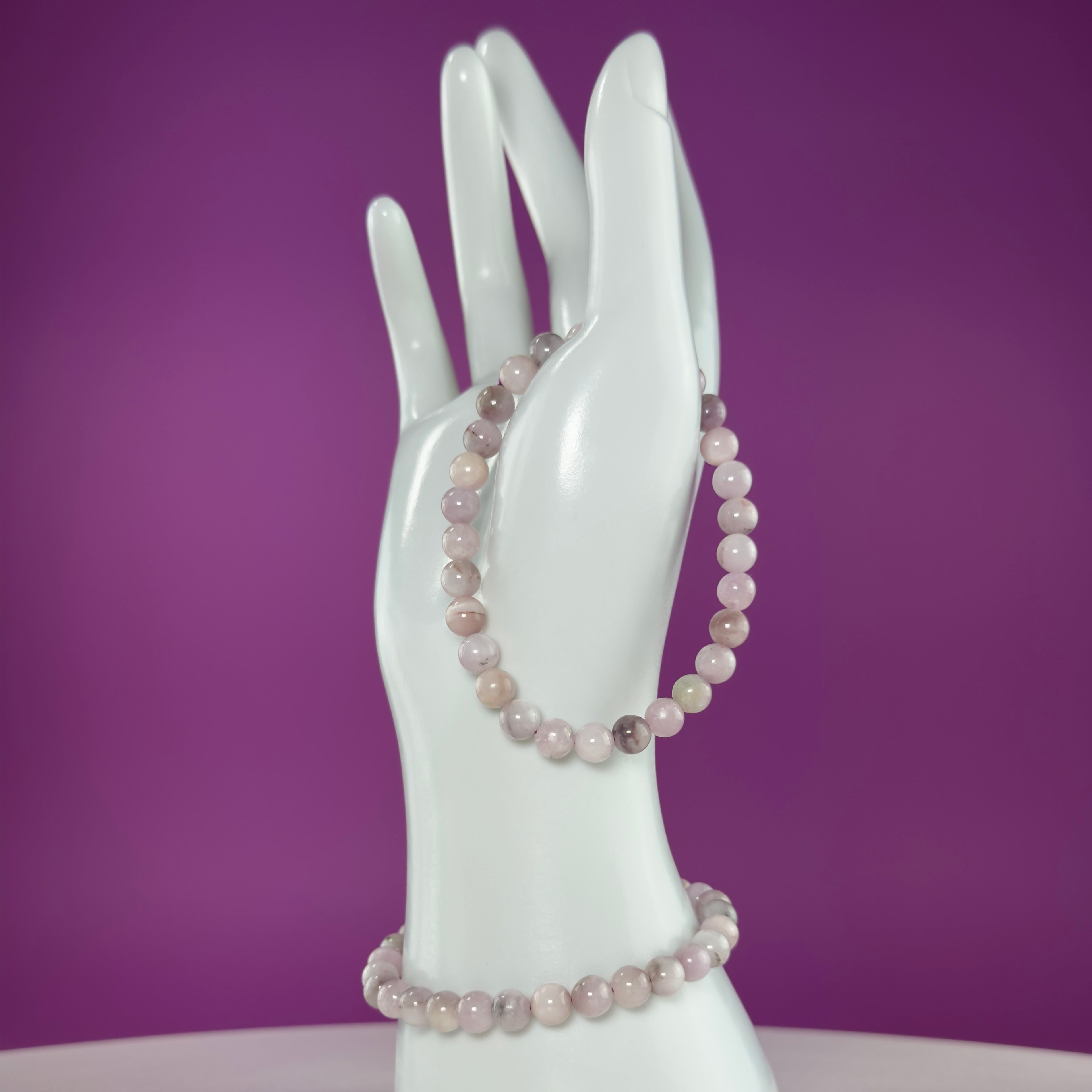 Kunzite Bracelet 6mm Natural Pink Gemstone Stretch Bracelet