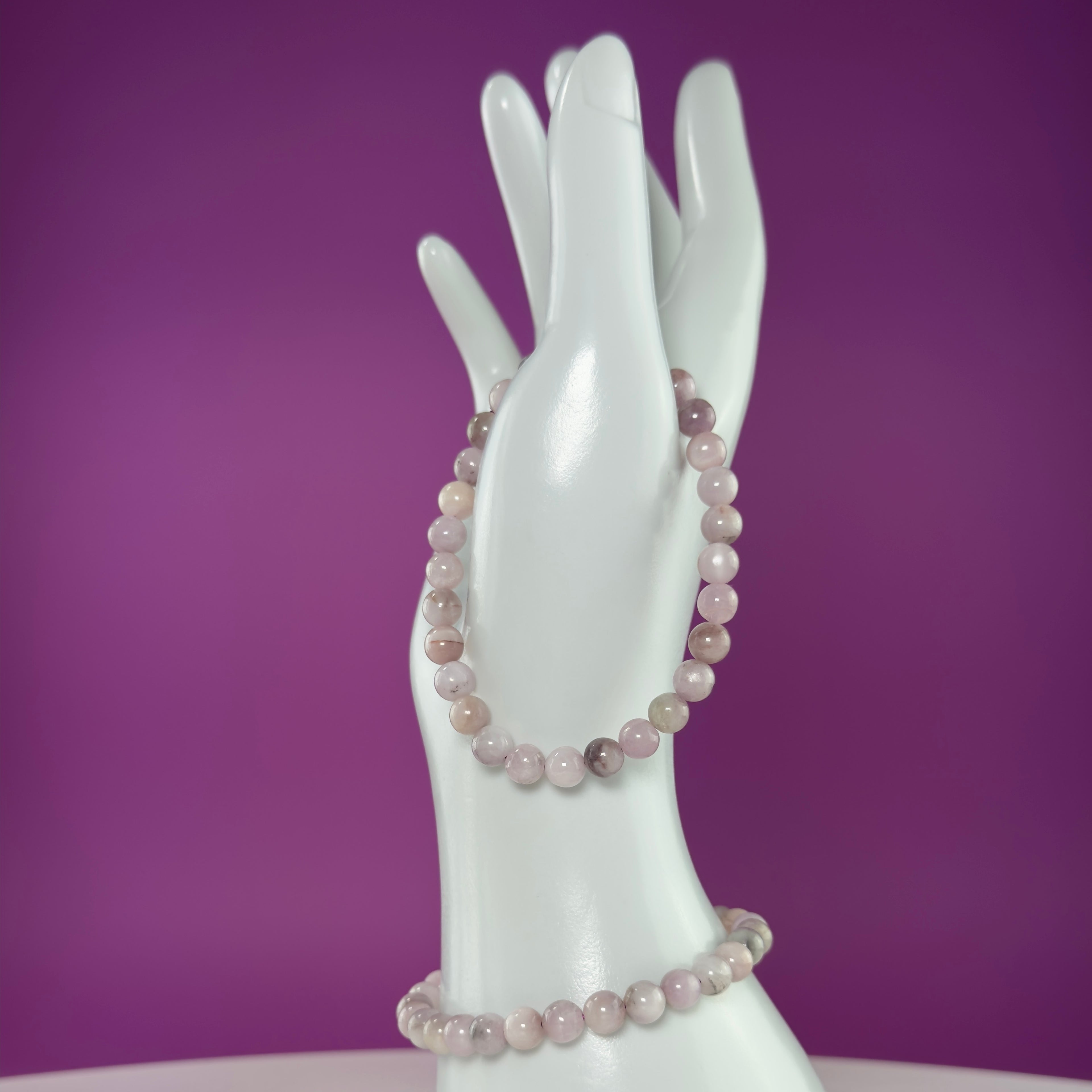 Kunzite Bracelet 6mm Natural Pink Gemstone Stretch Bracelet