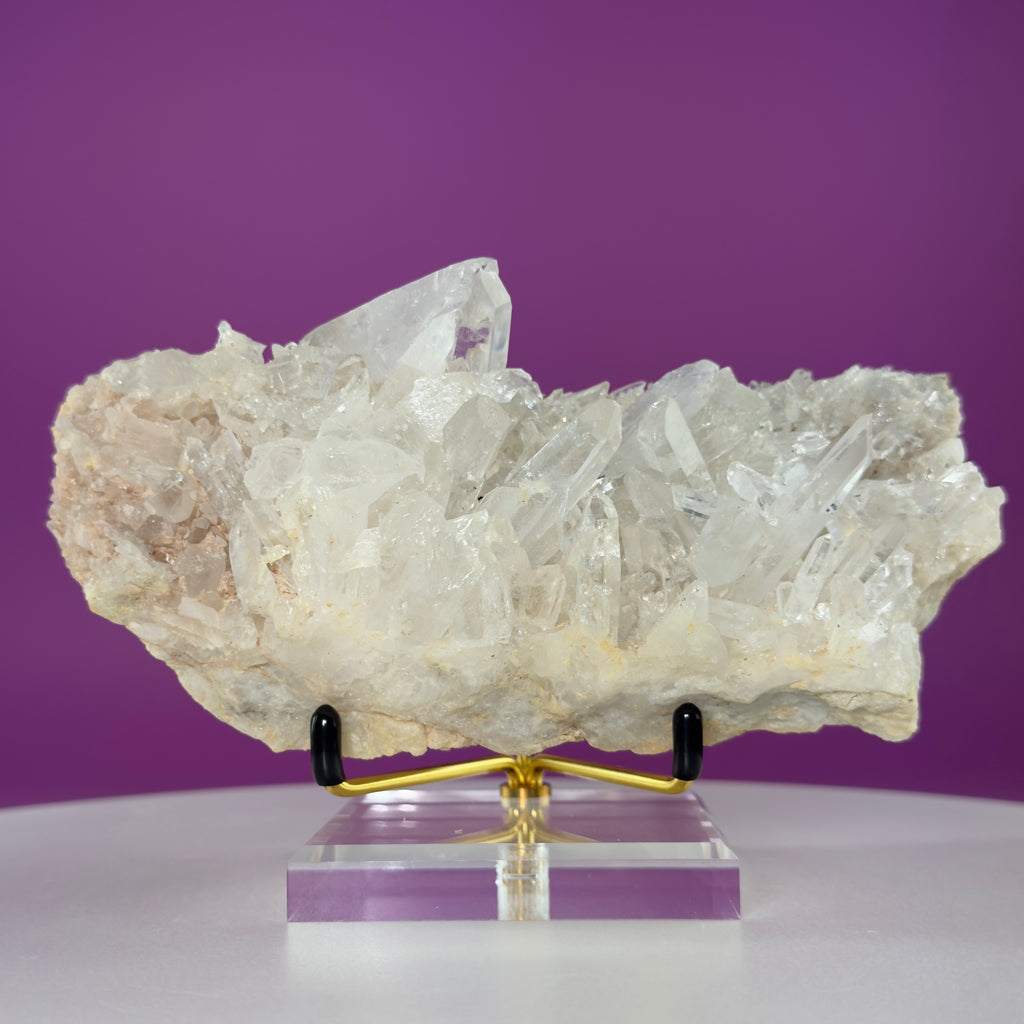 Tibet Quartz Cluster with Gold Metal Acrylic Display Stand
