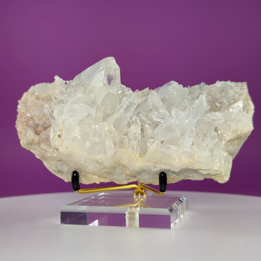Tibet Quartz Cluster with Gold Metal Acrylic Display Stand