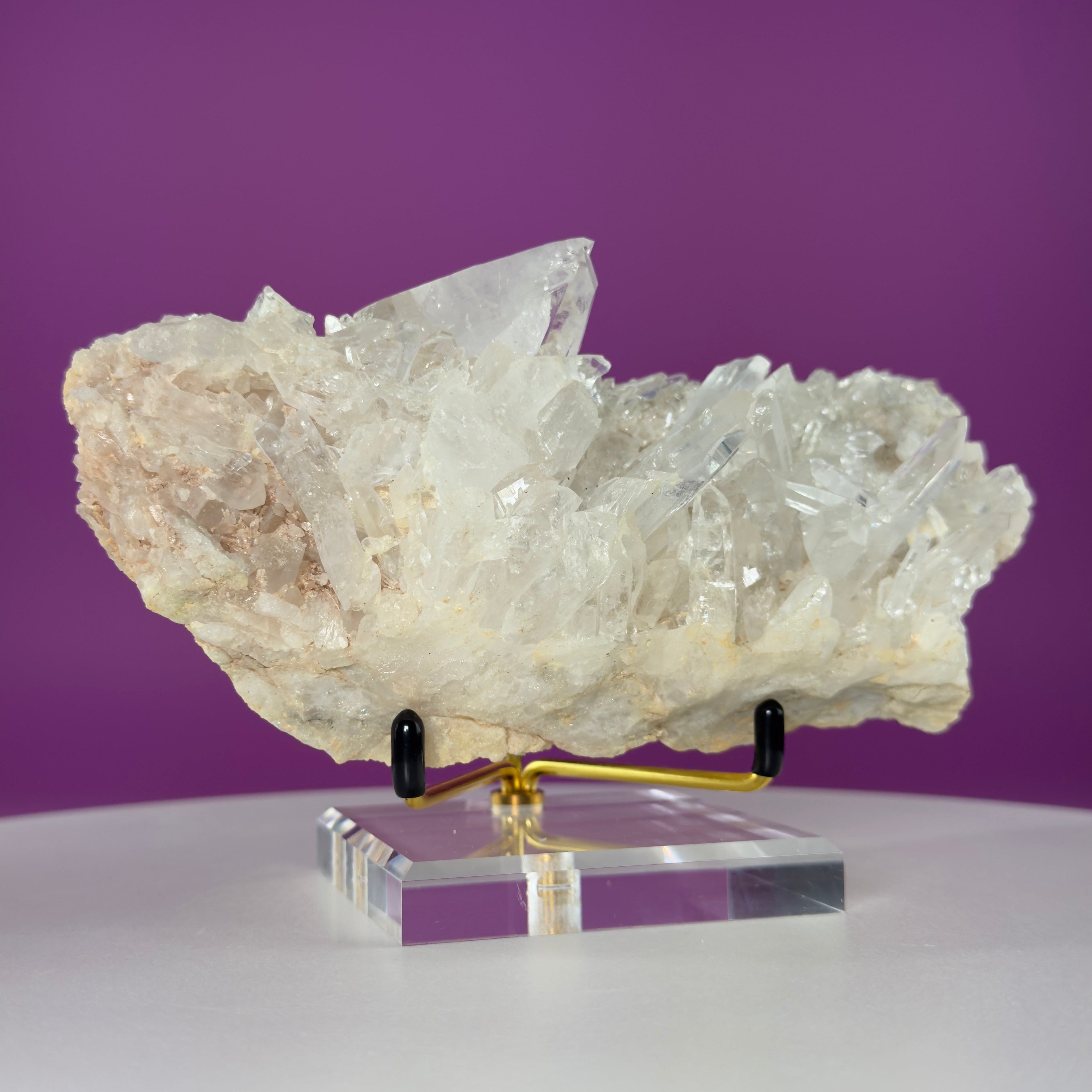 Tibet Quartz Cluster with Gold Metal Acrylic Display Stand