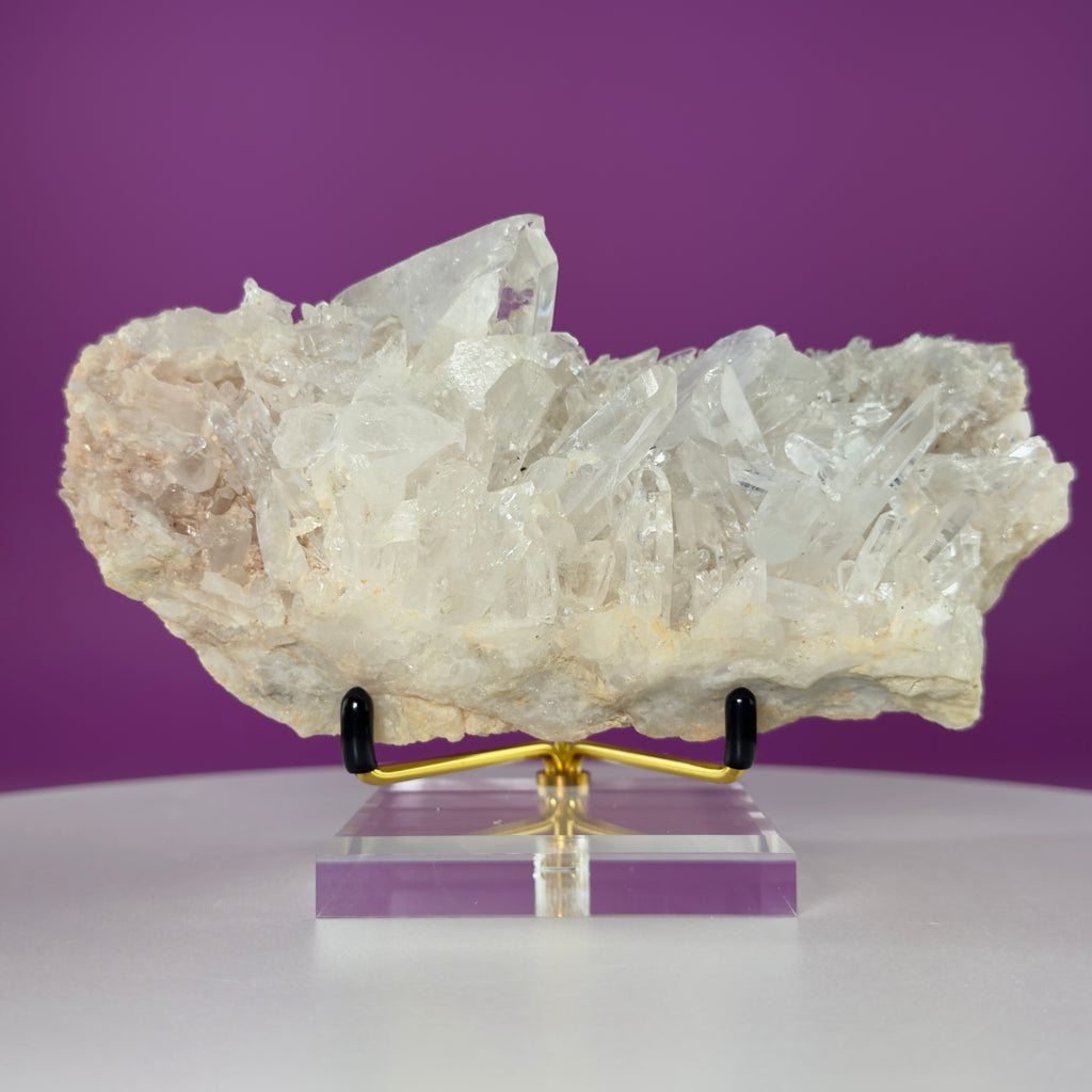 Tibet Quartz Cluster with Gold Metal Acrylic Display Stand