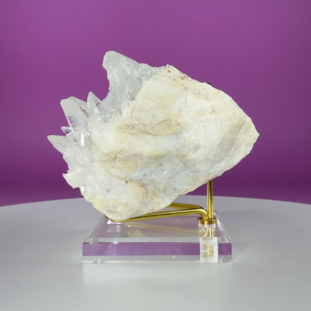 Tibet Quartz Cluster with Gold Metal Acrylic Display Stand