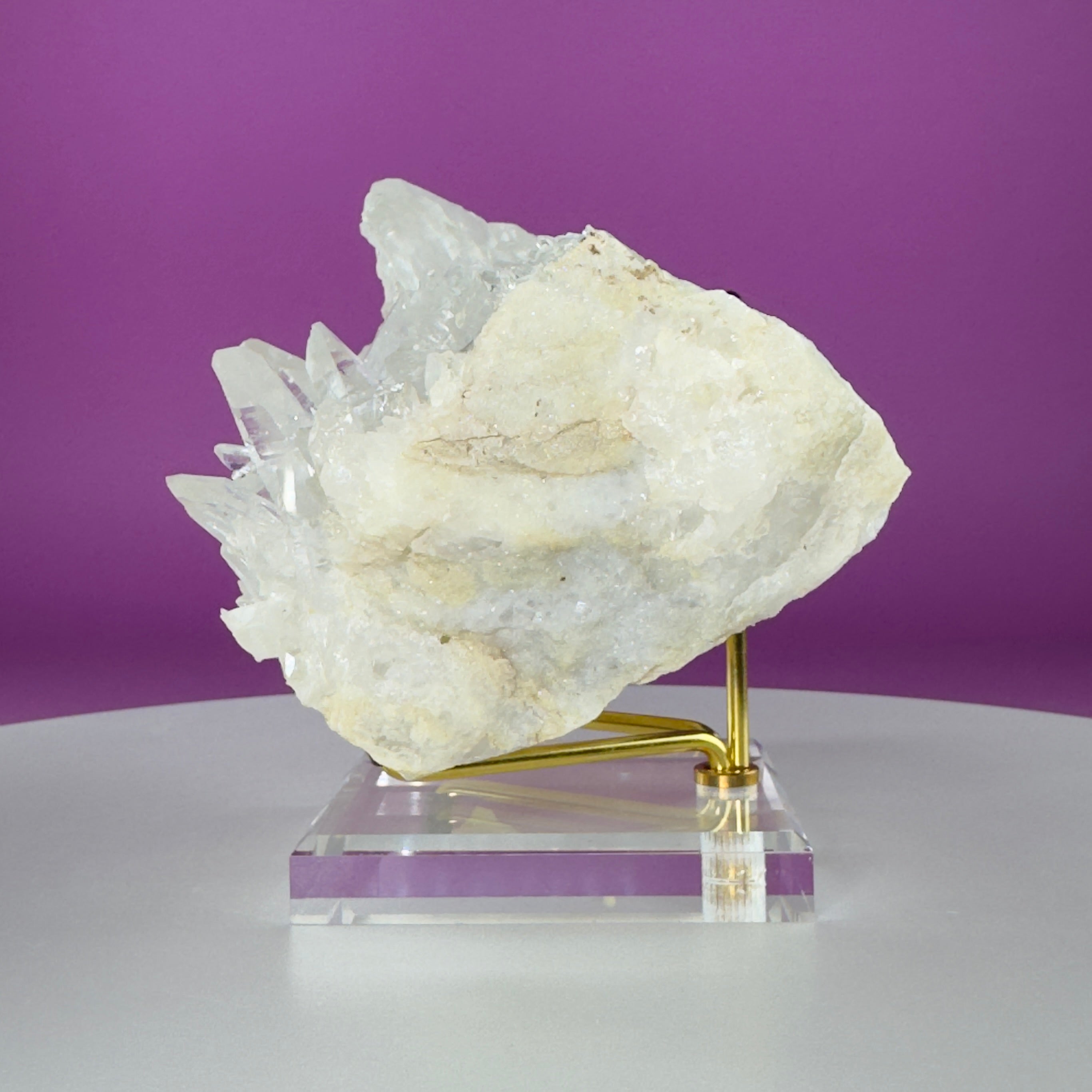 Tibet Quartz Cluster with Gold Metal Acrylic Display Stand
