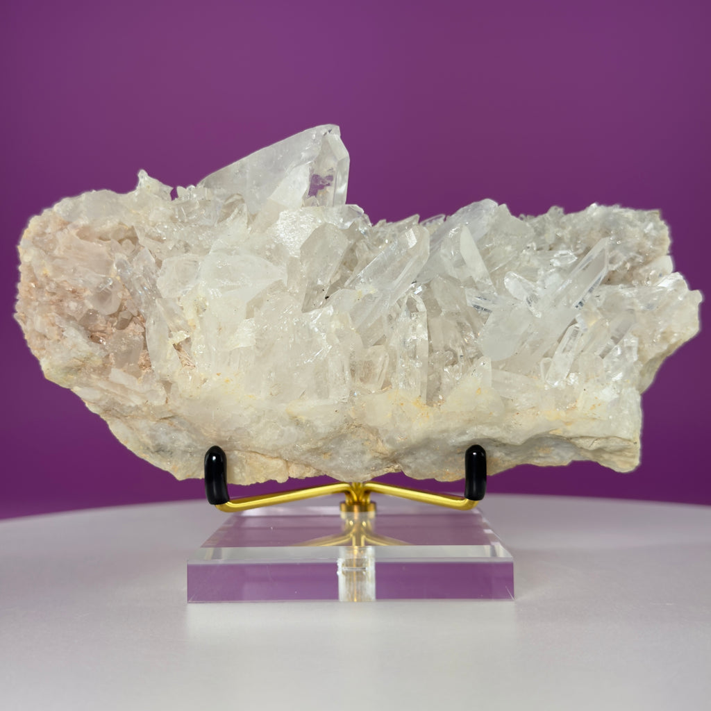 Tibet Quartz Cluster with Gold Metal Acrylic Display Stand