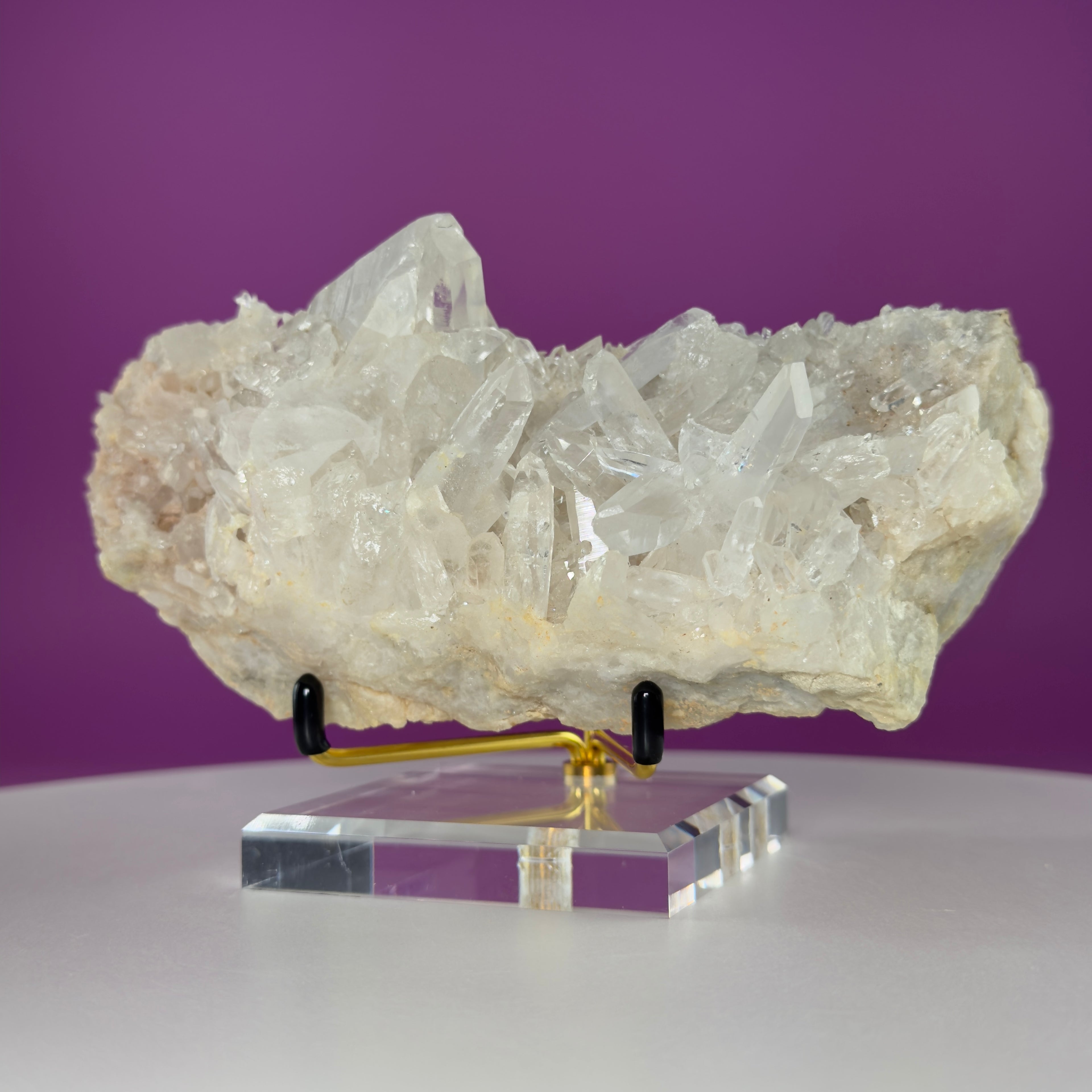 Tibet Quartz Cluster with Gold Metal Acrylic Display Stand