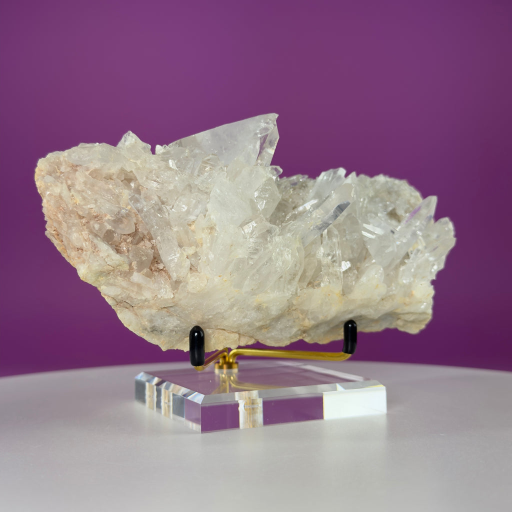 Tibet Quartz Cluster with Gold Metal Acrylic Display Stand