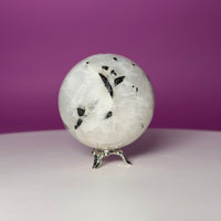 Tourmaline Quartz Sphere with Silver Stand, Black Tourmaline in Quartz Crystal