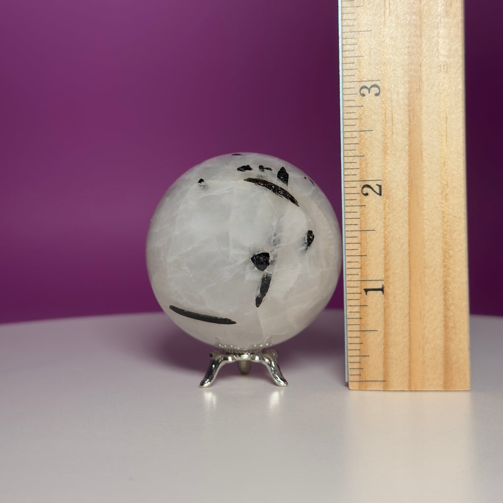 Tourmaline Quartz Sphere with Silver Stand, Black Tourmaline in Quartz Crystal