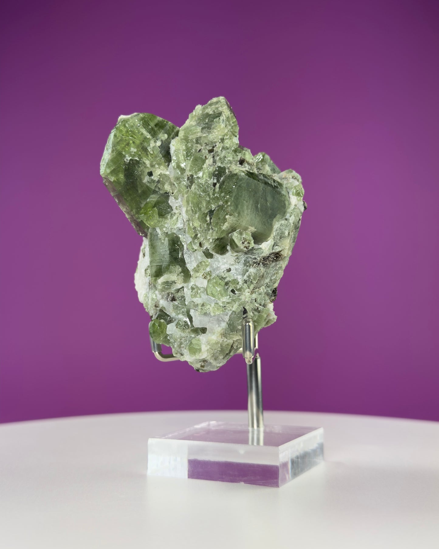 Diopside Crystal Cluster, UV Reactive (Afghanistan) (Includes Acrylic/Metal Adjustable Stand)