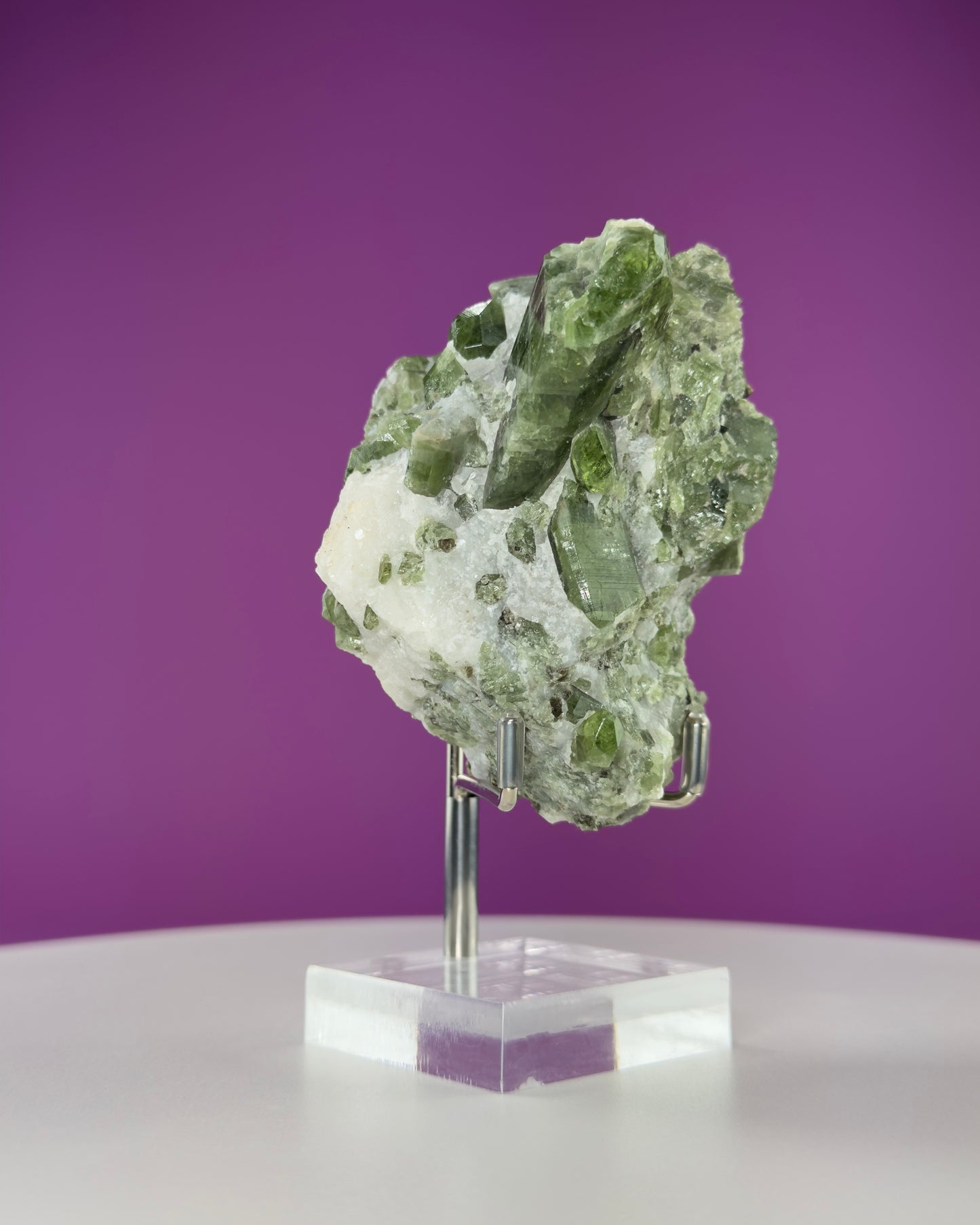 Diopside Crystal Cluster, UV Reactive (Afghanistan) (Includes Acrylic/Metal Adjustable Stand)