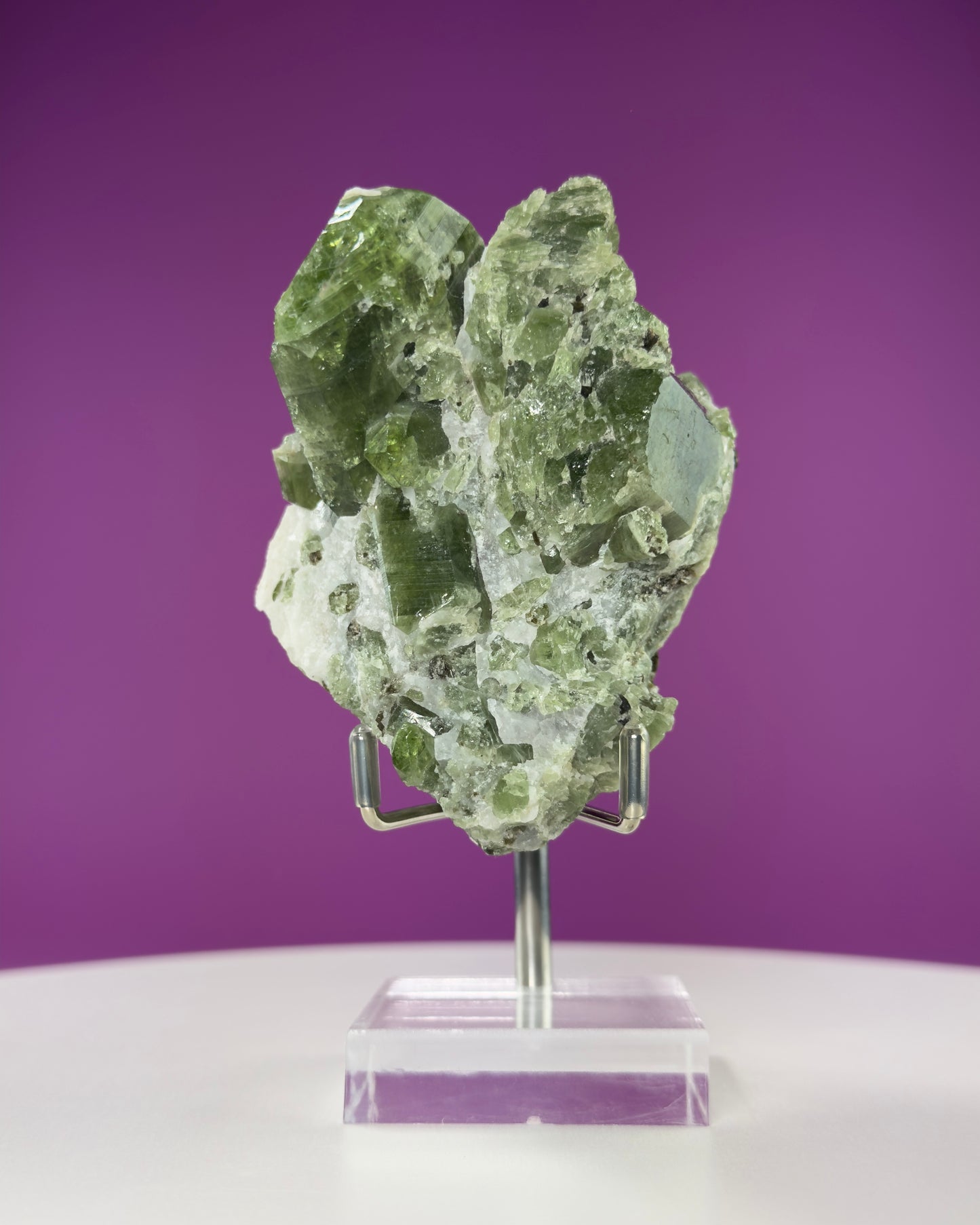Diopside Crystal Cluster, UV Reactive (Afghanistan) (Includes Acrylic/Metal Adjustable Stand)