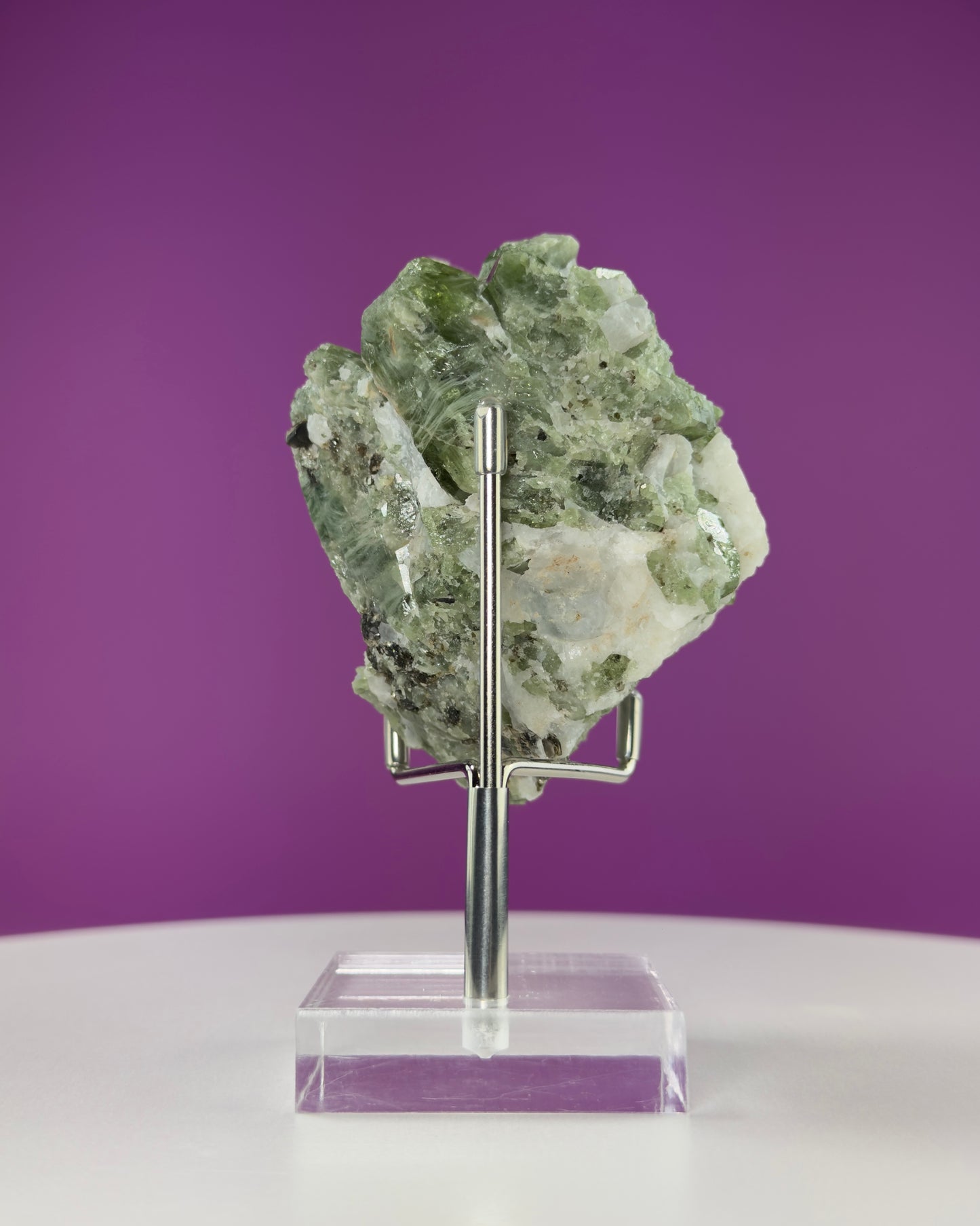 Diopside Crystal Cluster, UV Reactive (Afghanistan) (Includes Acrylic/Metal Adjustable Stand)