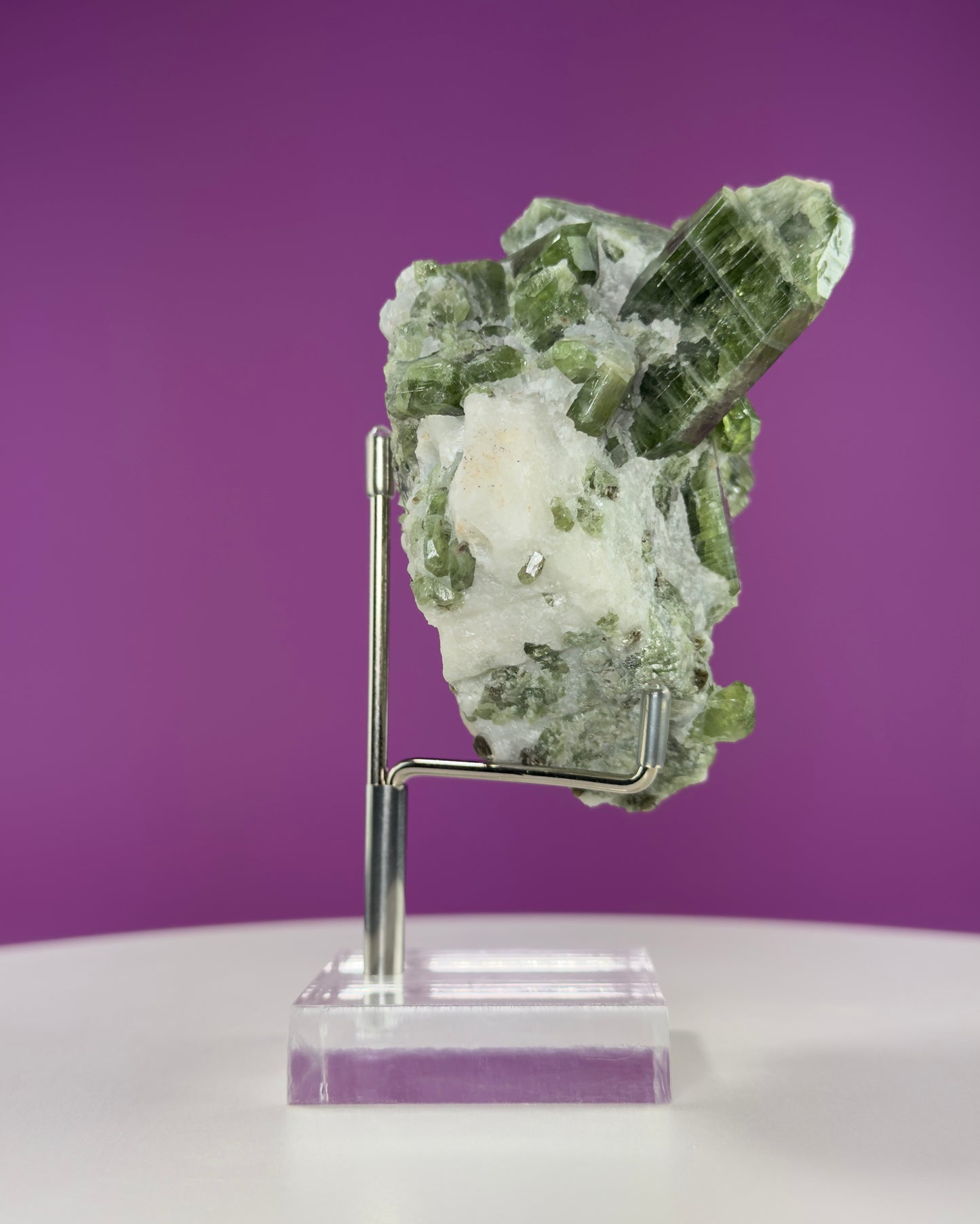 Diopside Crystal Cluster, UV Reactive (Afghanistan) (Includes Acrylic/Metal Adjustable Stand)