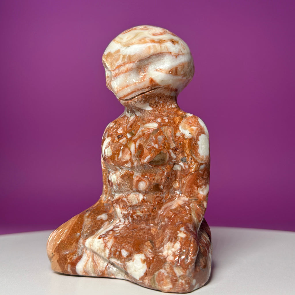 Chocolate Calcite Yoga Alien Carving | Meditation Crystal Statue