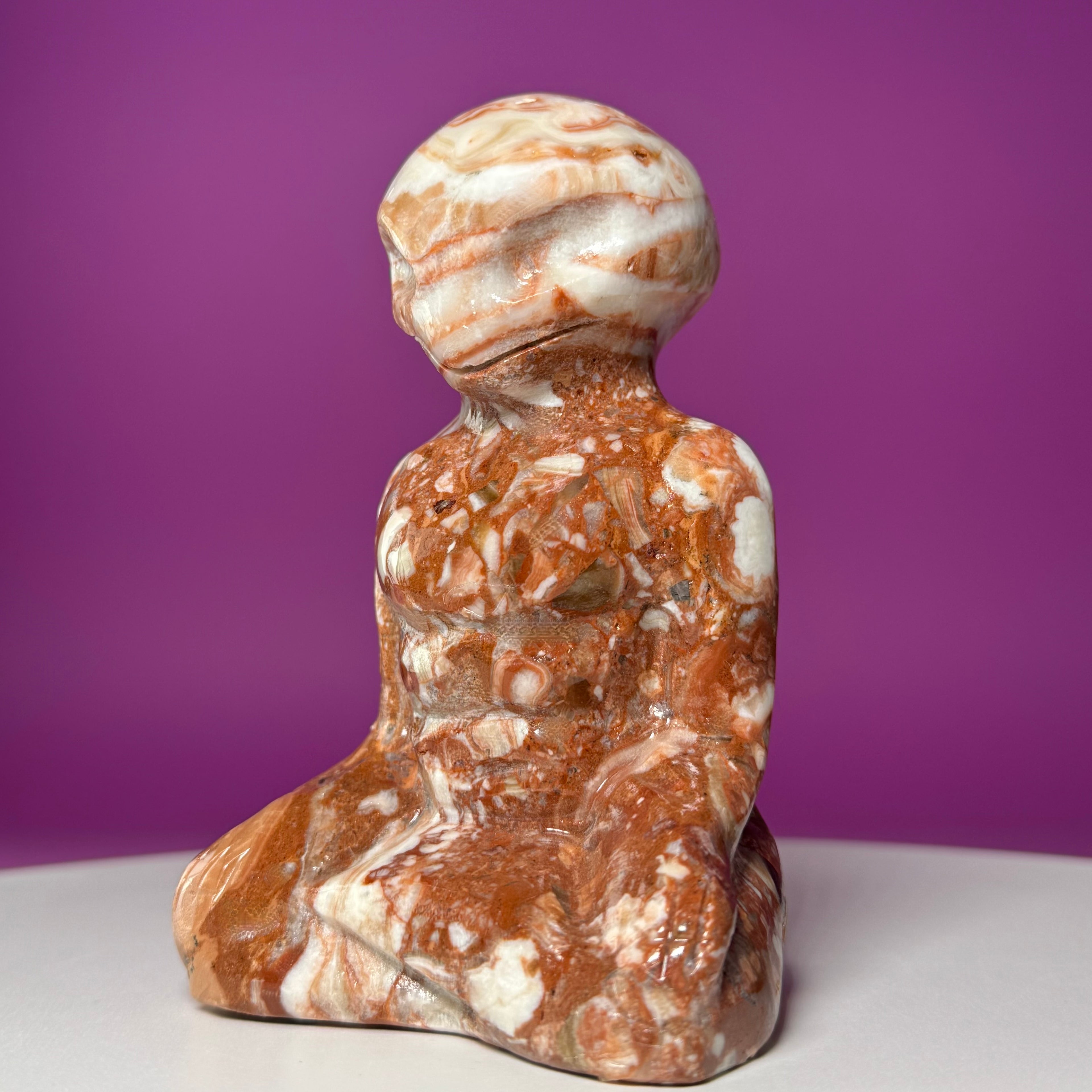 Chocolate Calcite Yoga Alien Carving | Meditation Crystal Statue