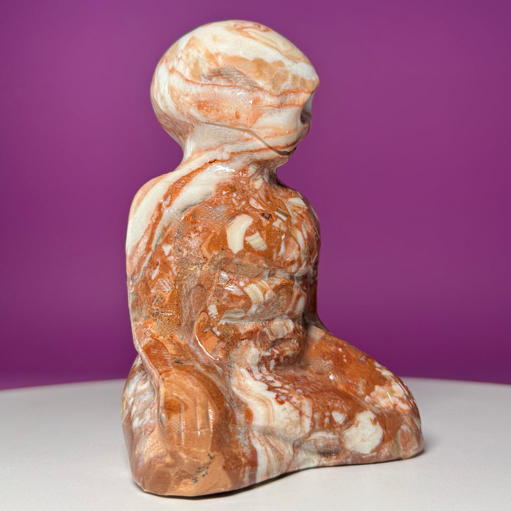 Chocolate Calcite Yoga Alien Carving | Meditation Crystal Statue