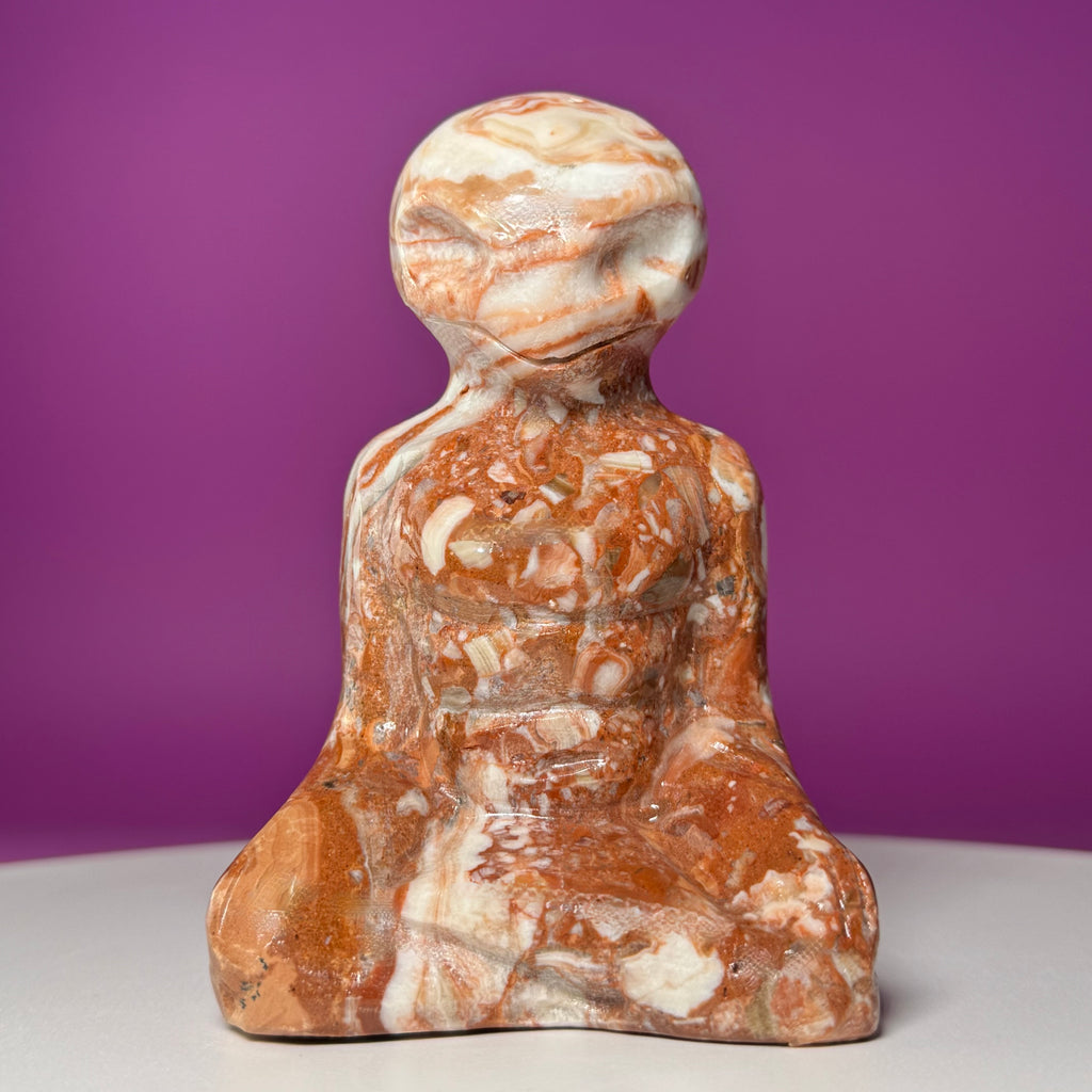 Chocolate Calcite Yoga Alien Carving | Meditation Crystal Statue