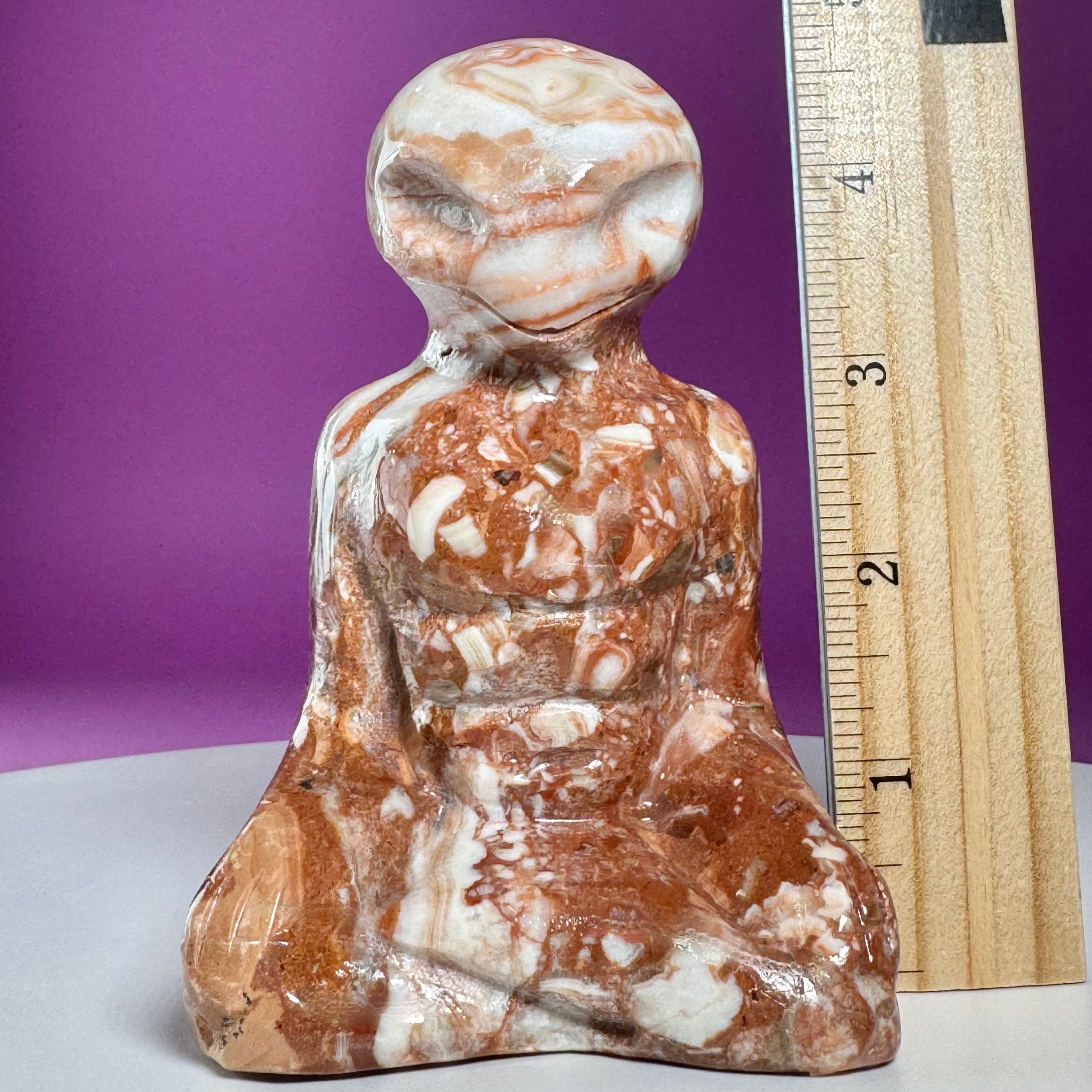 Chocolate Calcite Yoga Alien Carving | Meditation Crystal Statue
