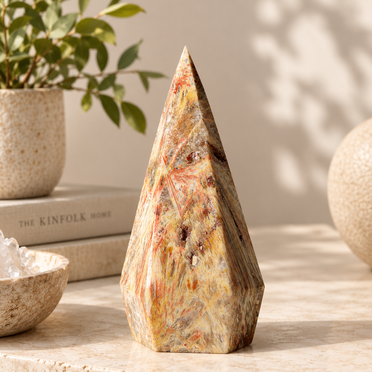 Brazilian Sagenite Agate Diamond Flame – 408g Crystal Carving