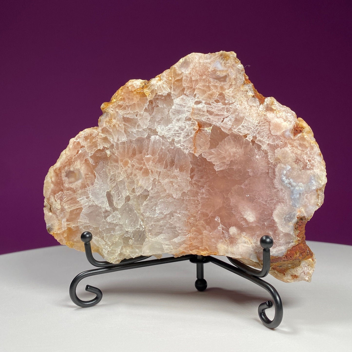 Pink Amethyst Slab (Includes Black Metal Stand)