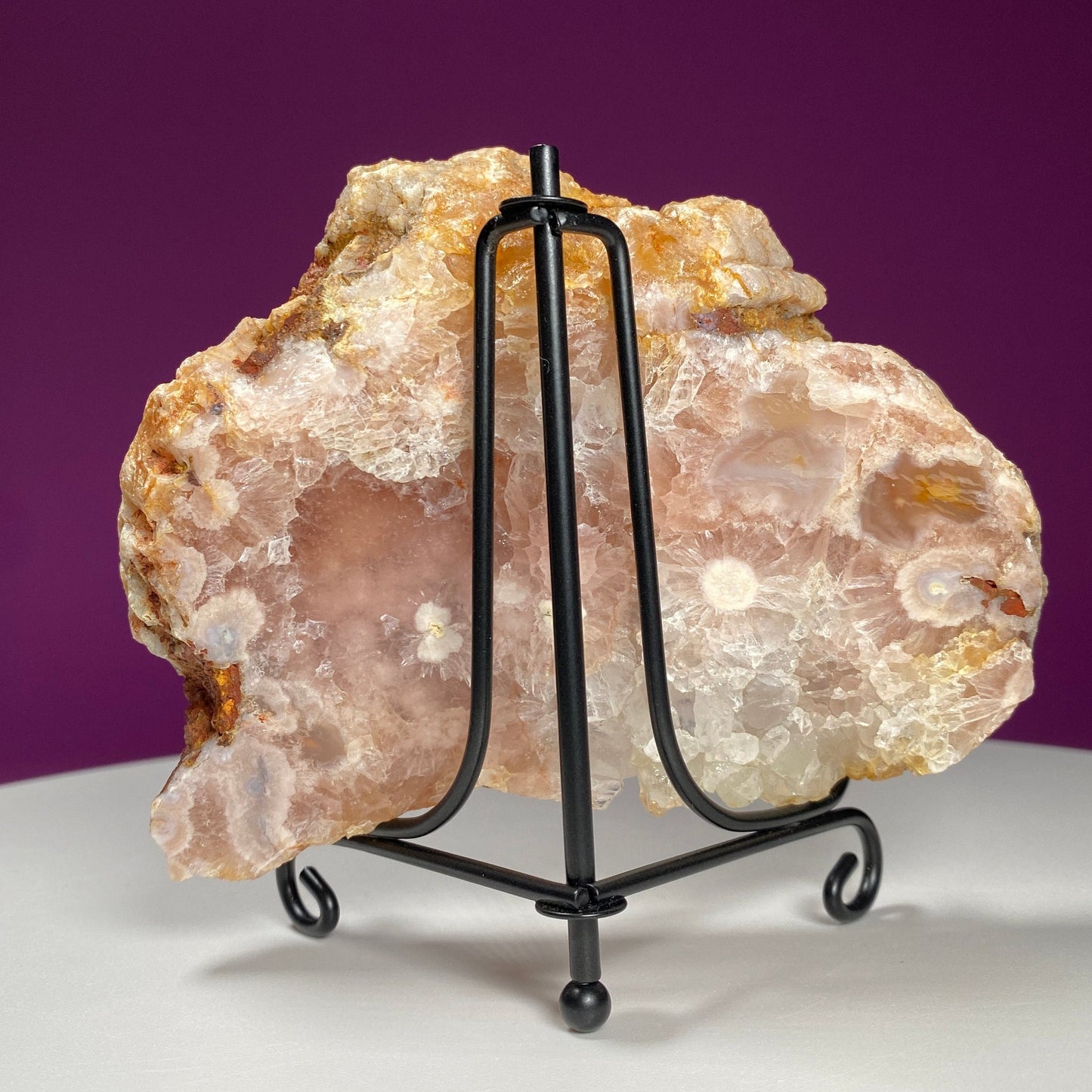 Pink Amethyst Slab (Includes Black Metal Stand)
