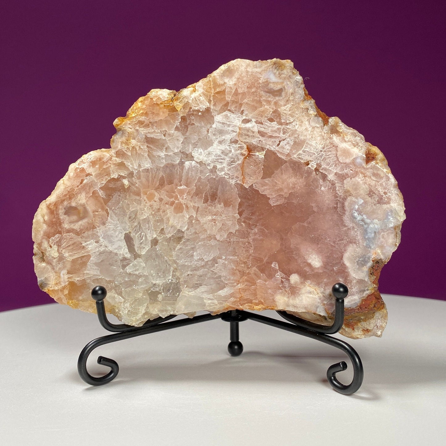 Pink Amethyst Slab (Includes Black Metal Stand)