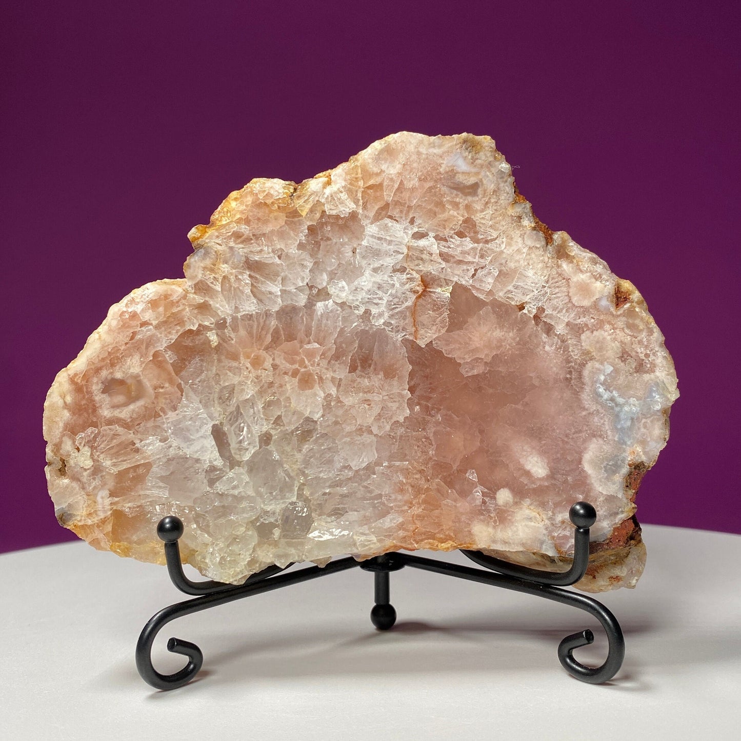 Pink Amethyst Slab (Includes Black Metal Stand)