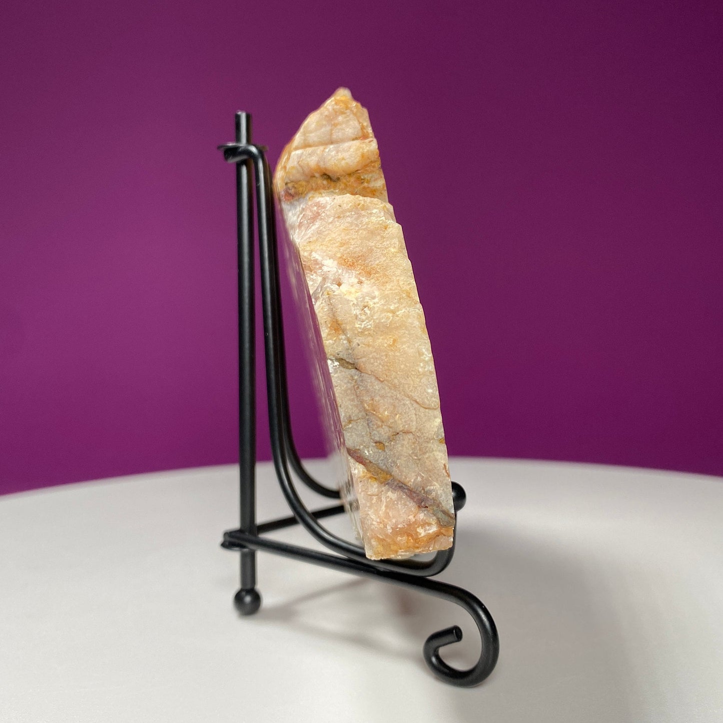 Pink Amethyst Slab (Includes Black Metal Stand)