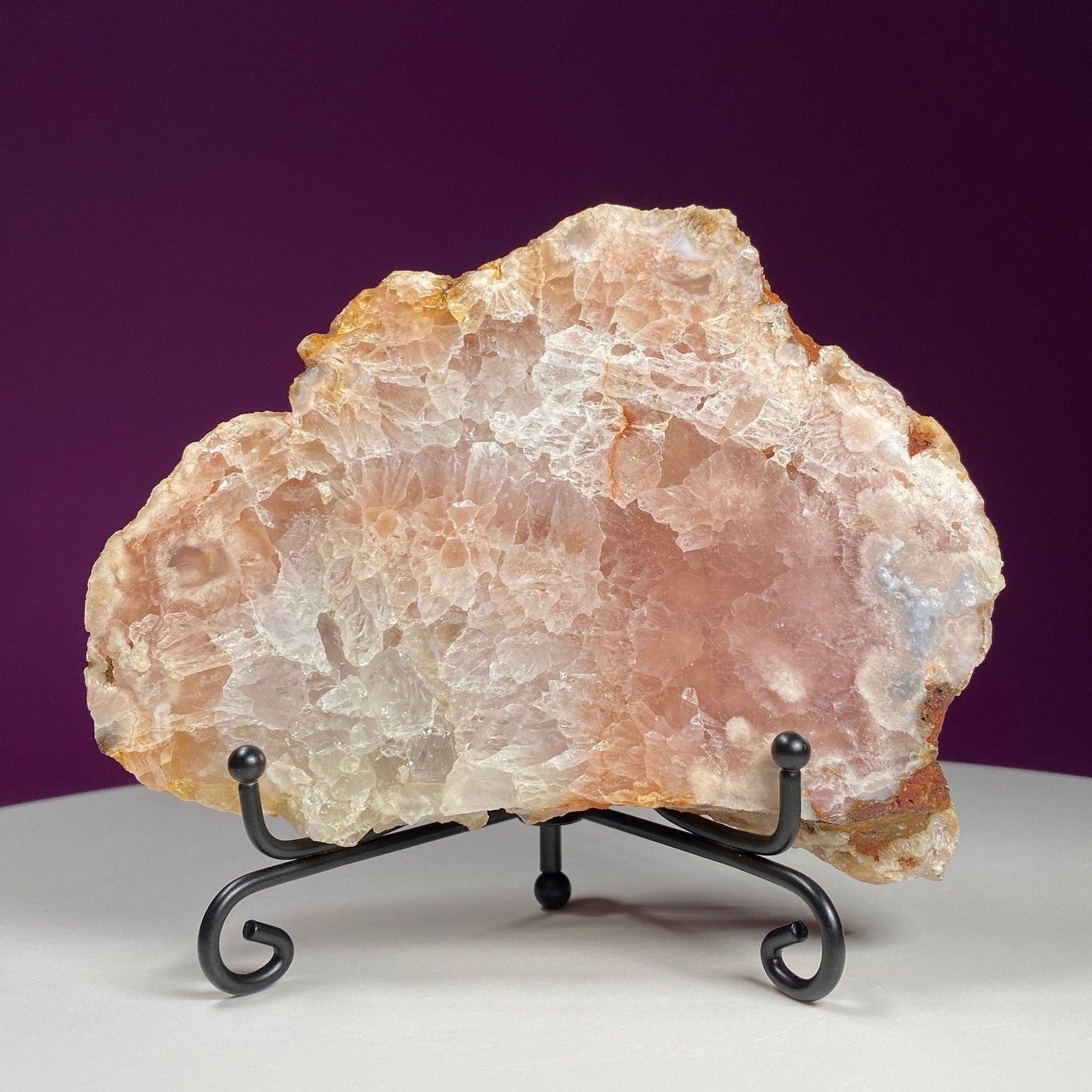 Pink Amethyst Slab (Includes Black Metal Stand)