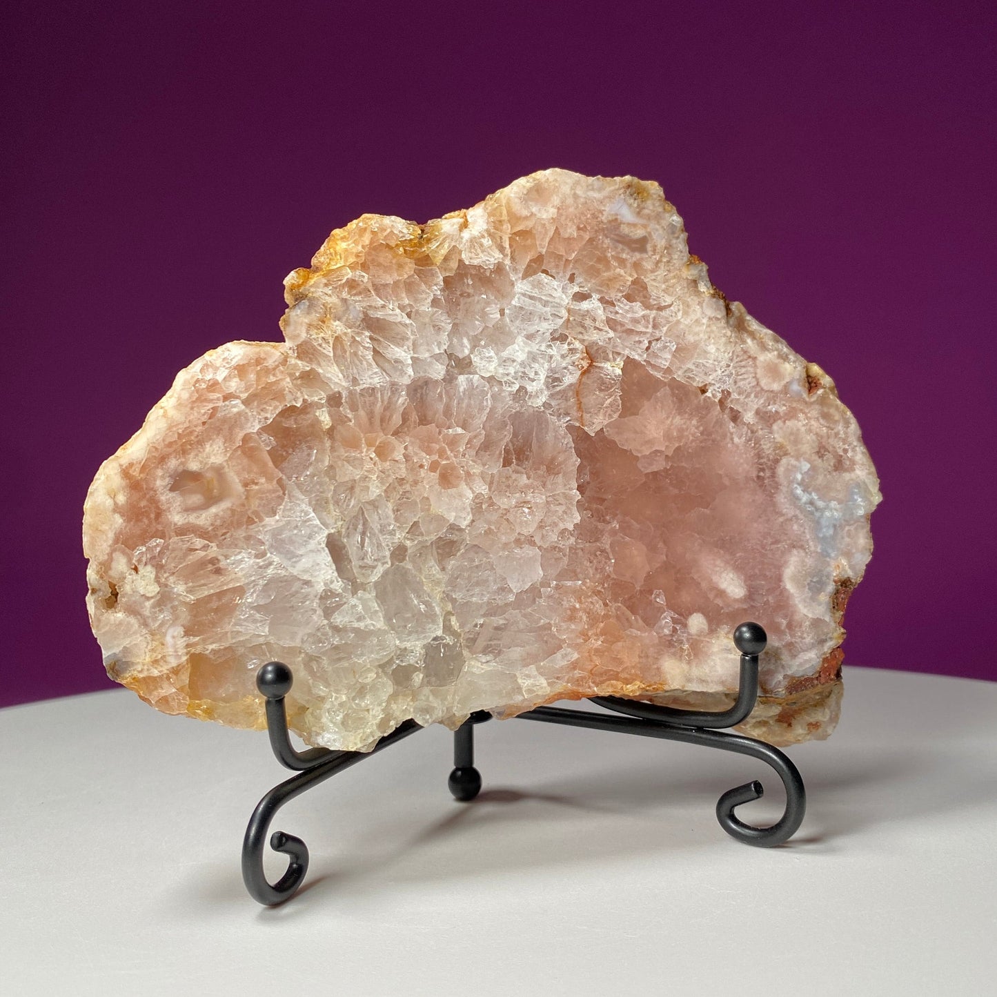 Pink Amethyst Slab (Includes Black Metal Stand)