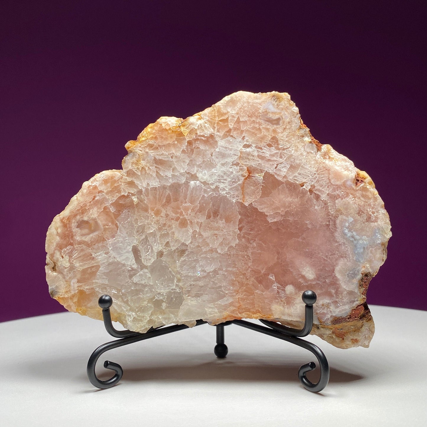Pink Amethyst Slab (Includes Black Metal Stand)