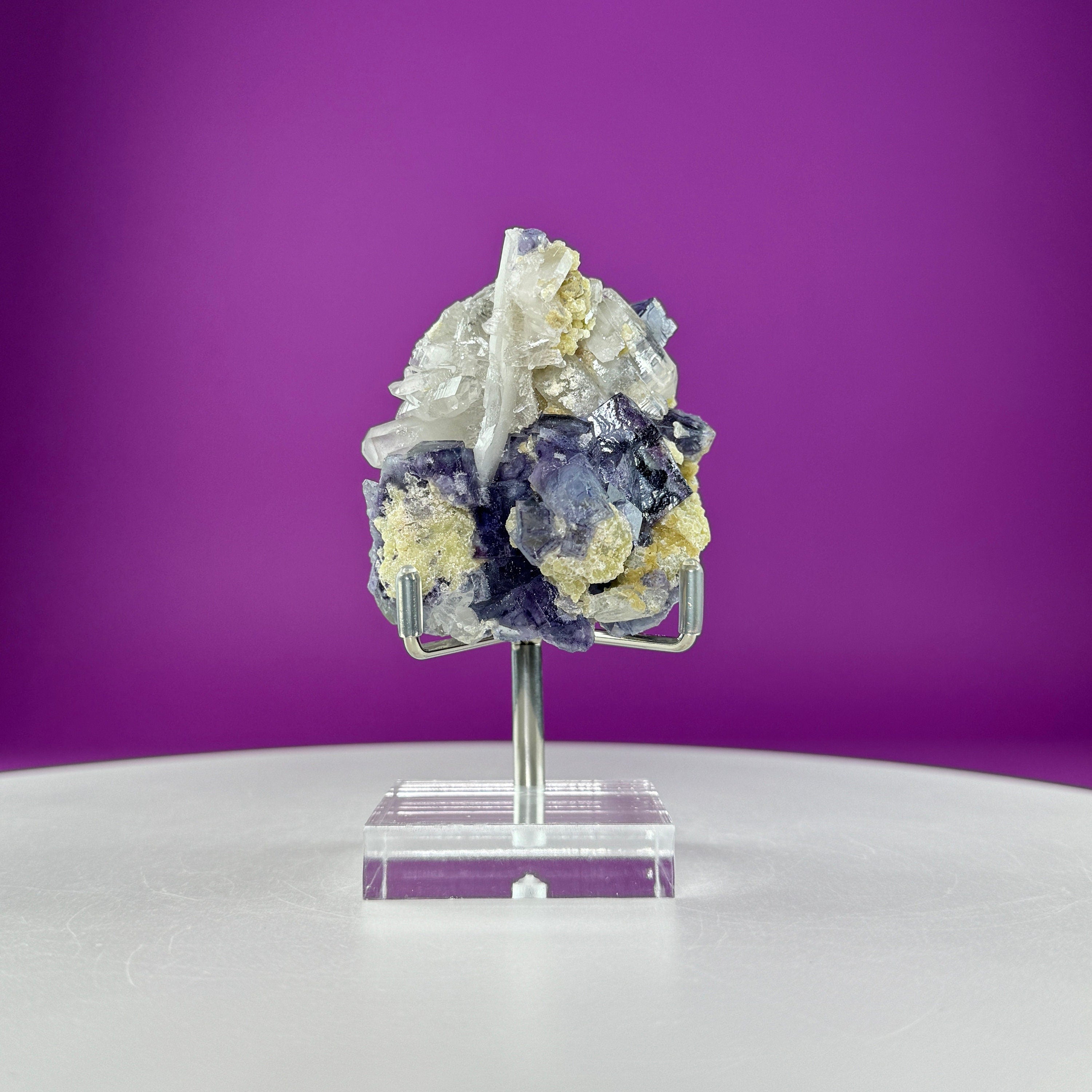 Fluorite/Quartz Specimen (Includes silver metal/acrylic stand)